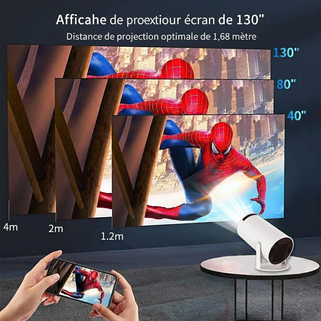 Projecteur intelligent portable 4K compatible Android 11 Wi-Fi 6, résolution 1280 x 720p, écran de 130 pouces - Modèle n° HY300