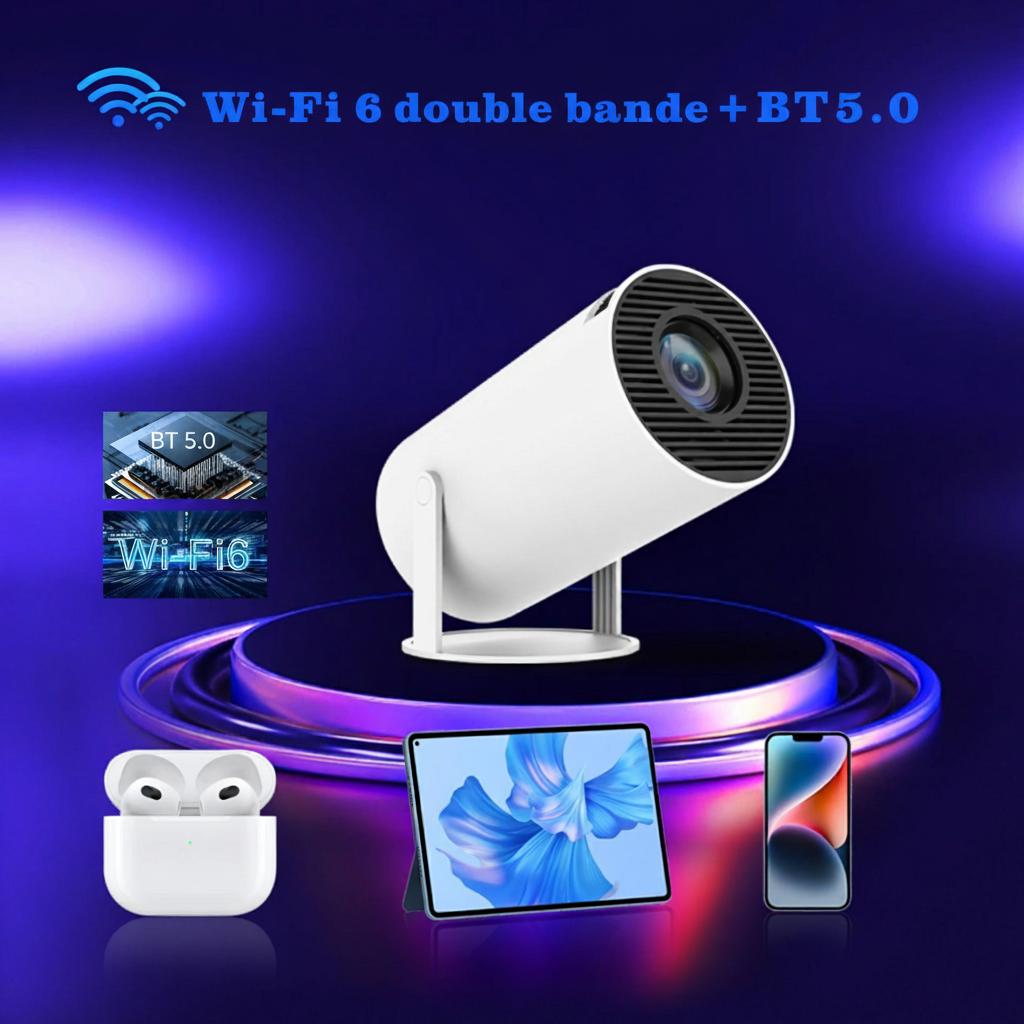 Projecteur intelligent portable 4K compatible Android 11 Wi-Fi 6, résolution 1280 x 720p, écran de 130 pouces - Modèle n° HY300