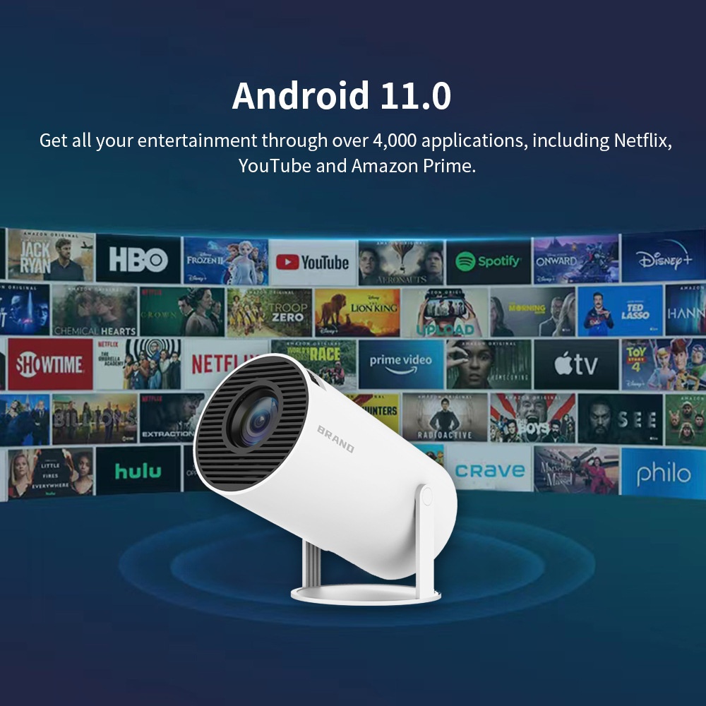 Portable Smart 4K Projector Android 11.0 720P 1280 x 720P Support , 130" screen display Model#HY300 Pro