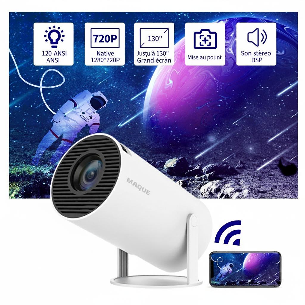 Projecteur portable intelligent 4K Android 11.0, compatible 720p et 1280 x 720p, écran de 130 pouces, modèle HY300 Pro