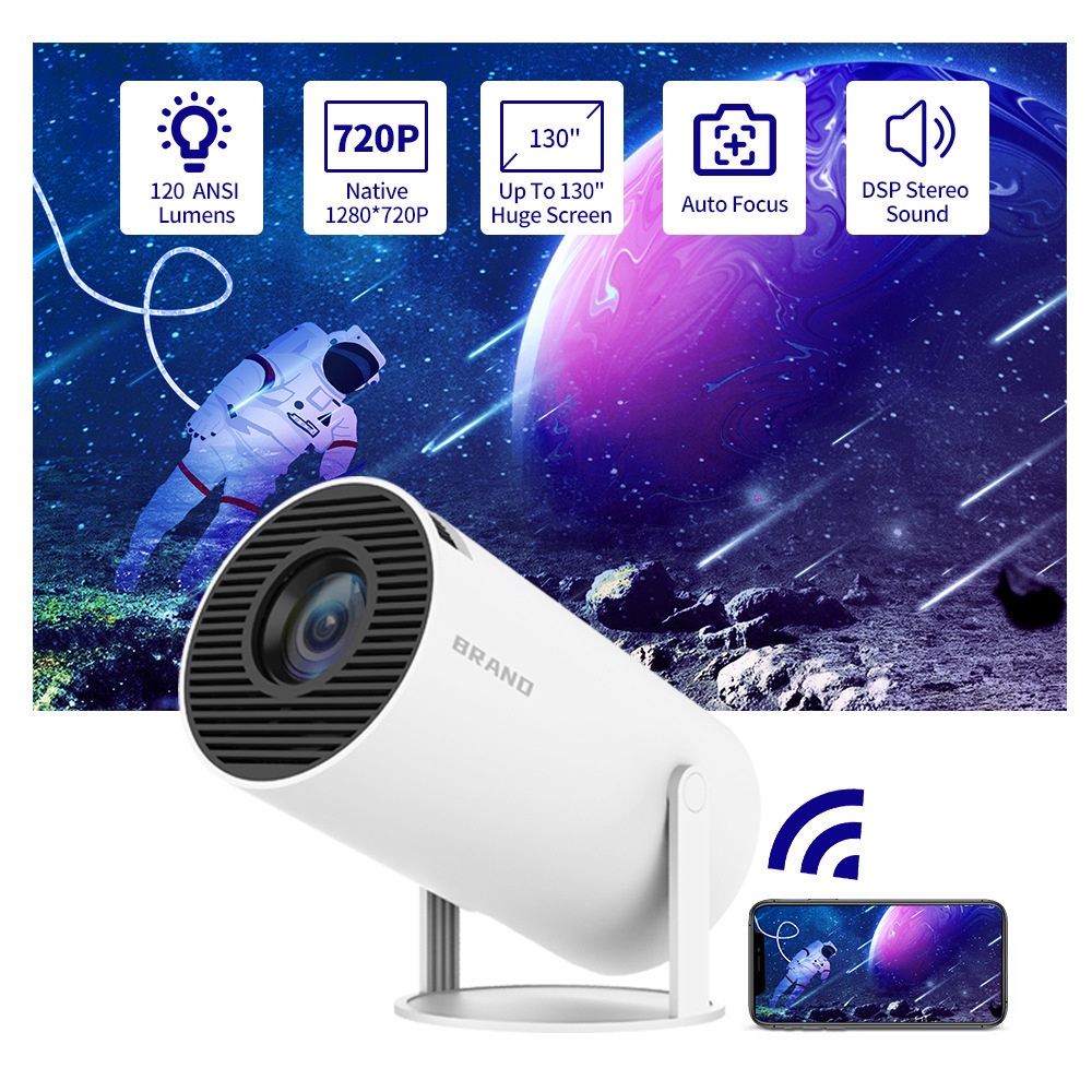 Portable Smart 4K Projector Android 11.0 720P 1280 x 720P Support , 130" screen display Model#HY300 Pro