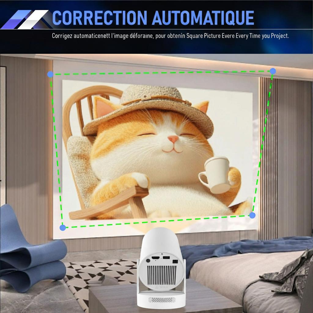 Projecteur portable intelligent 4K haut de gamme 720p Wi-Fi 6 pour home cinéma avec correction automatique de l'échelle - Modèle n° HY300Plus