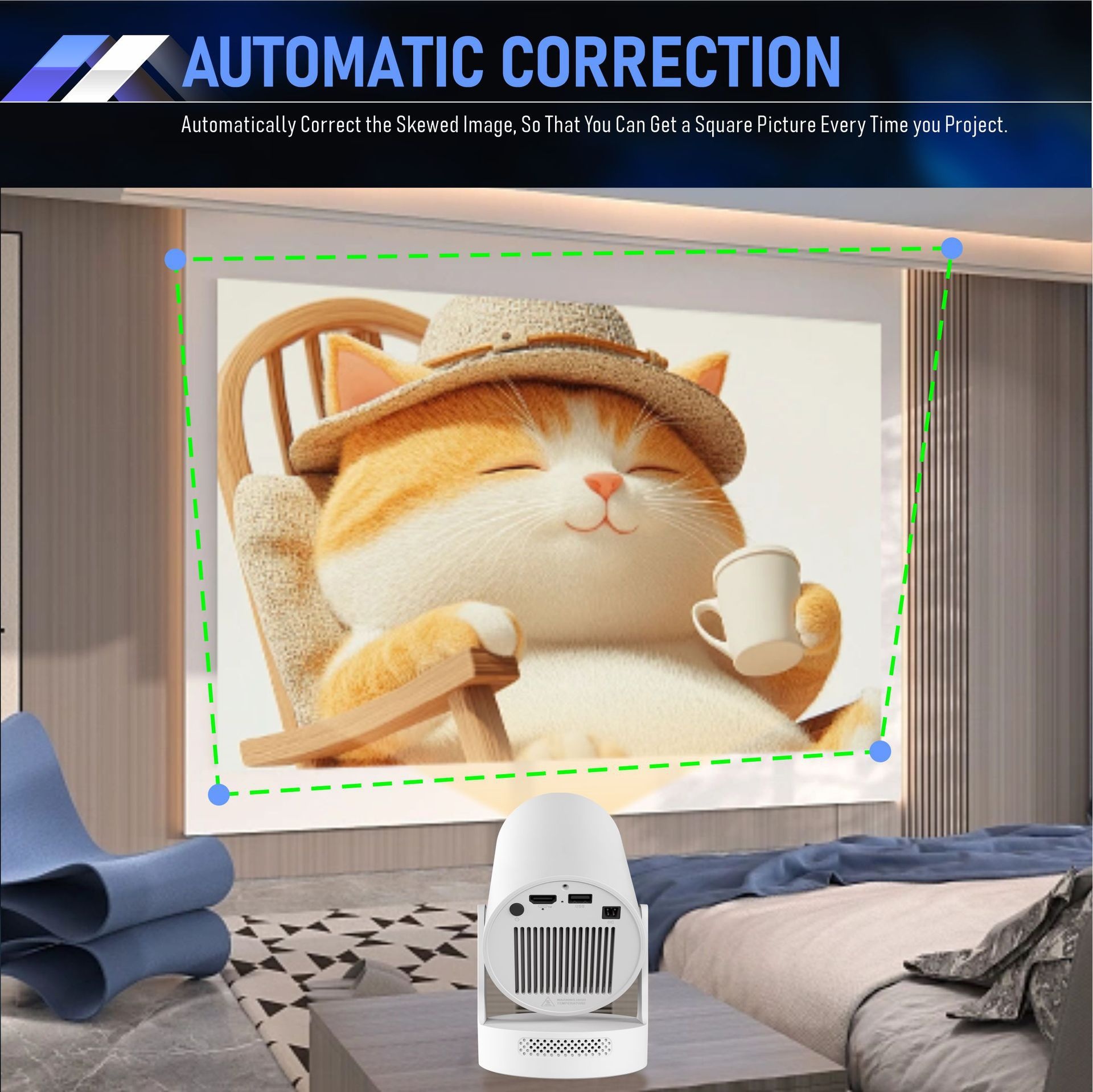 Premium Portable Smart 4K Projector 720P Wi-Fi 6 Home Theater with auto ladder correction - Model#HY300Plus
