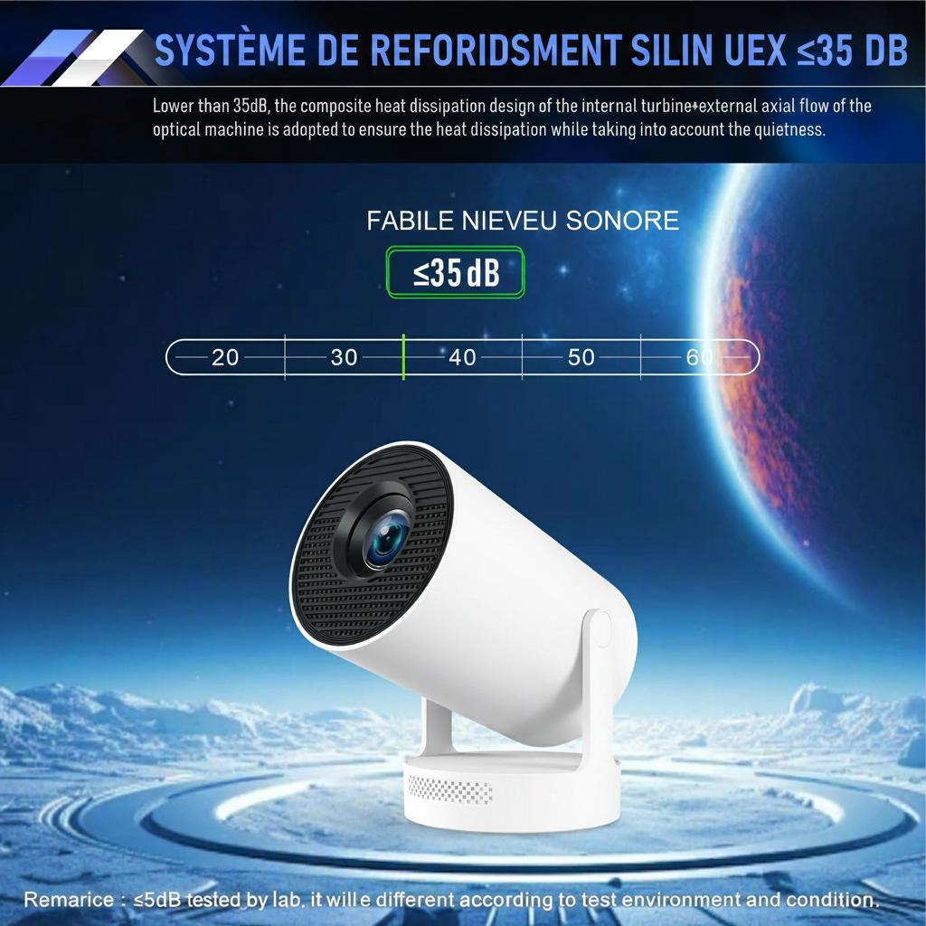 Projecteur portable intelligent 4K haut de gamme 720p Wi-Fi 6 pour home cinéma avec correction automatique de l'échelle - Modèle n° HY300Plus