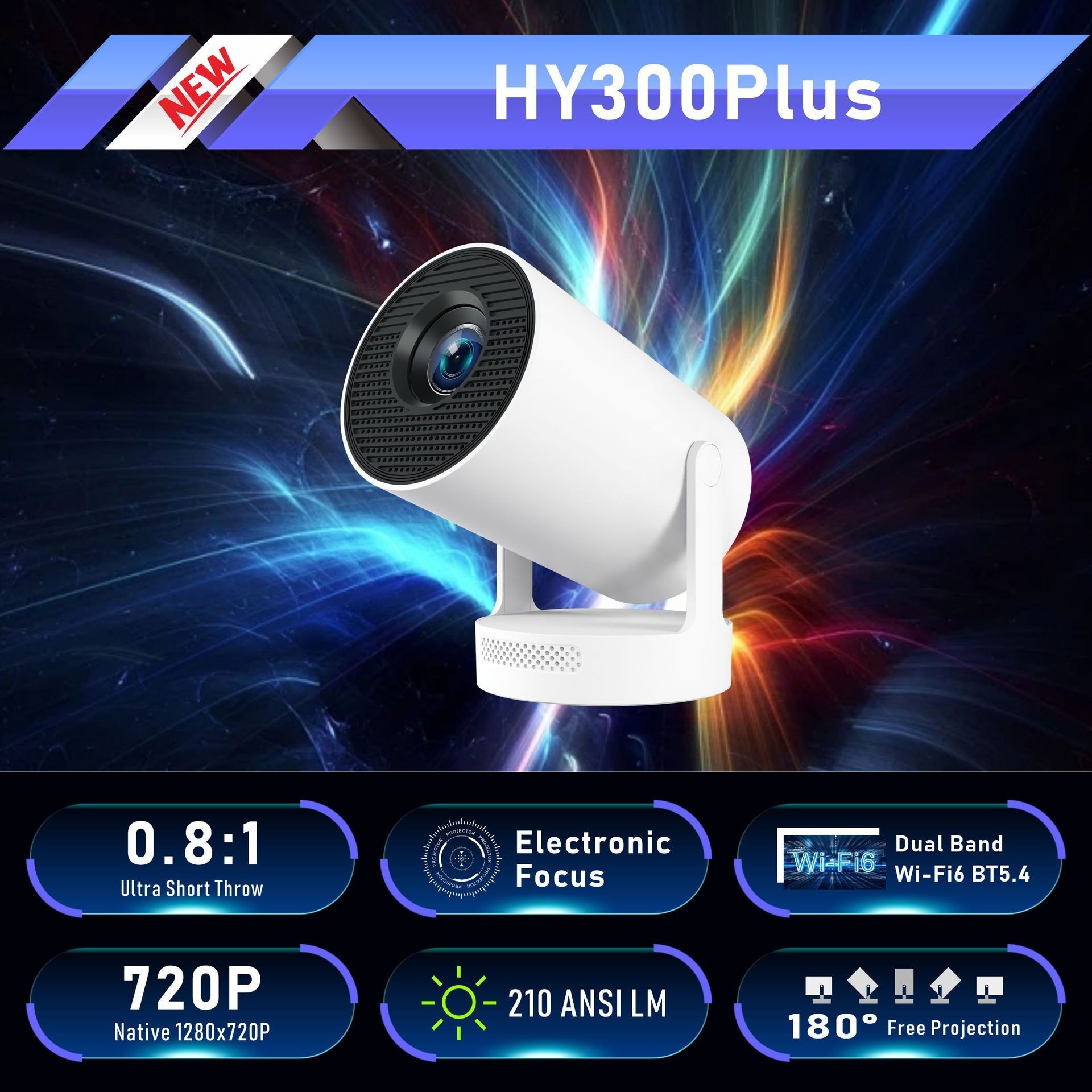 Premium Portable Smart 4K Projector 720P Wi-Fi 6 Home Theater with auto ladder correction - Model#HY300Plus