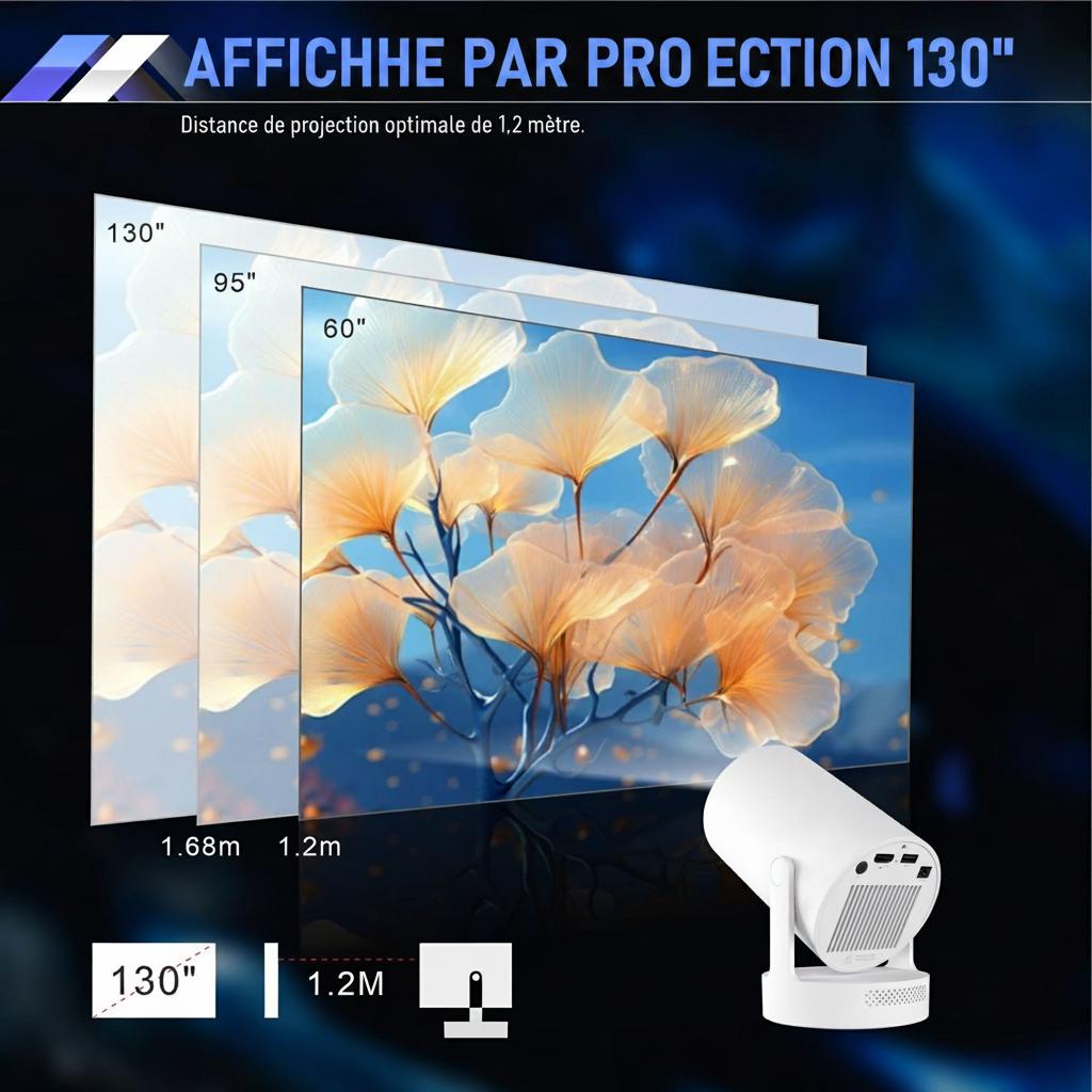Projecteur portable intelligent 4K haut de gamme 720p Wi-Fi 6 pour home cinéma avec correction automatique de l'échelle - Modèle n° HY300Plus