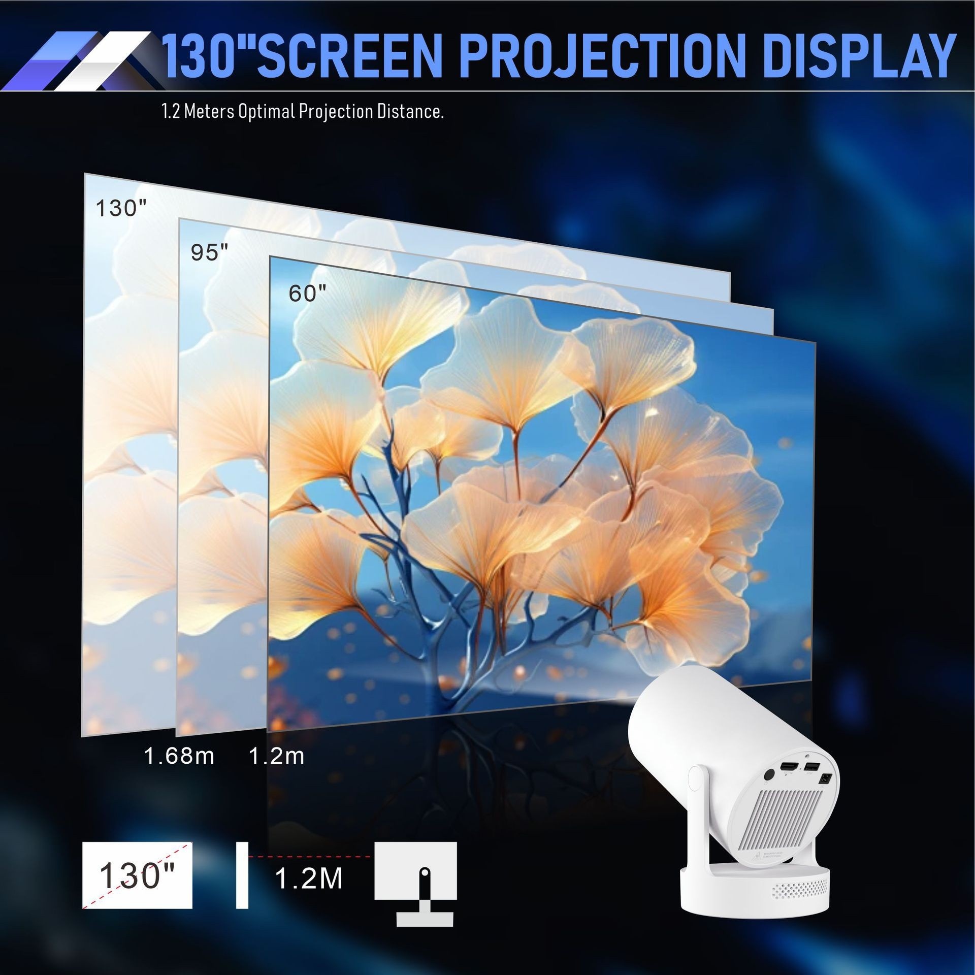 Premium Portable Smart 4K Projector 720P Wi-Fi 6 Home Theater with auto ladder correction - Model#HY300Plus