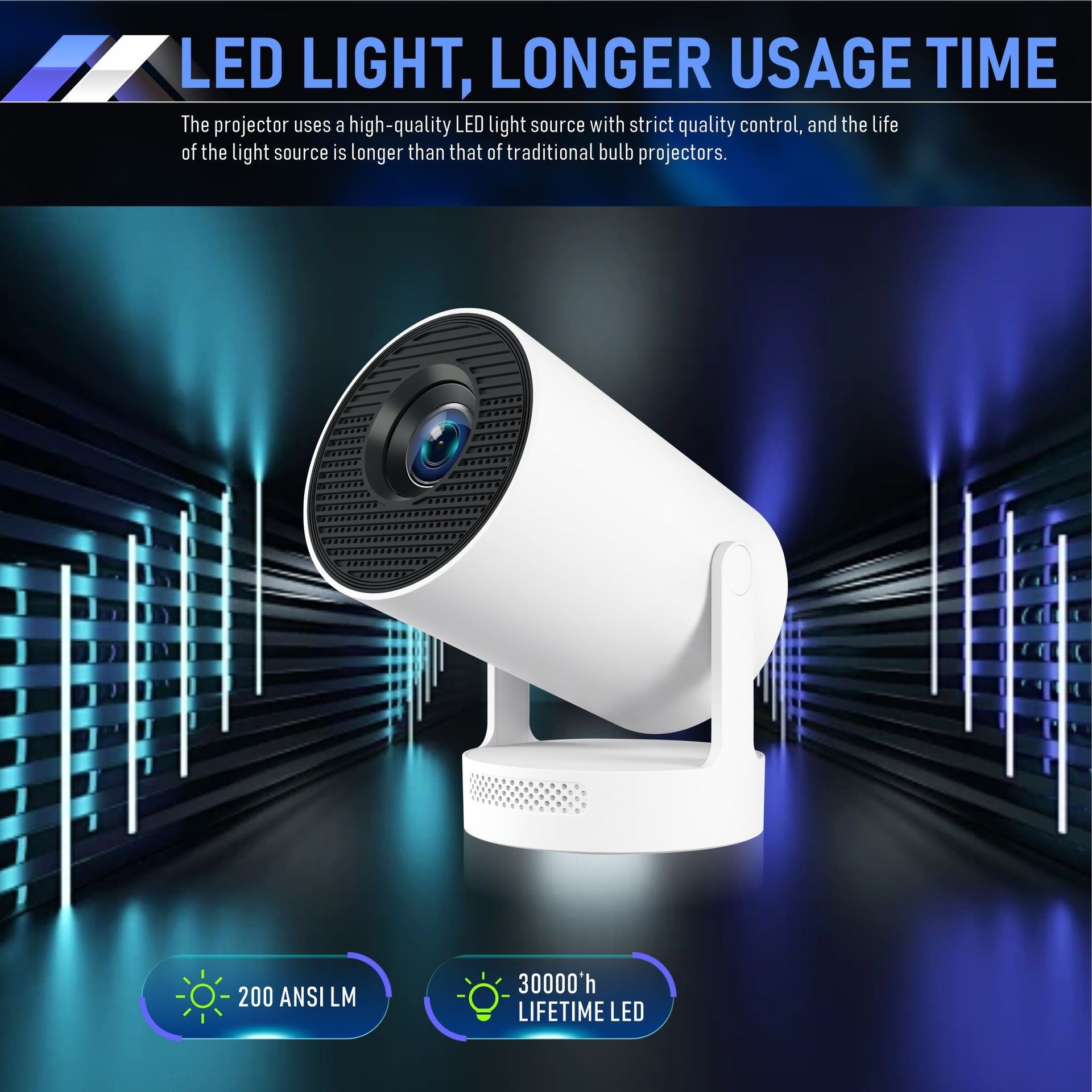 Premium Portable Smart 4K Projector 720P Wi-Fi 6 Home Theater with auto ladder correction - Model#HY300Plus