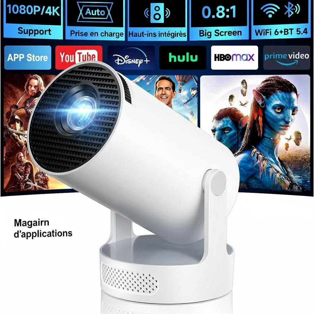 Projecteur portable intelligent 4K haut de gamme 720p Wi-Fi 6 pour home cinéma avec correction automatique de l'échelle - Modèle n° HY300Plus