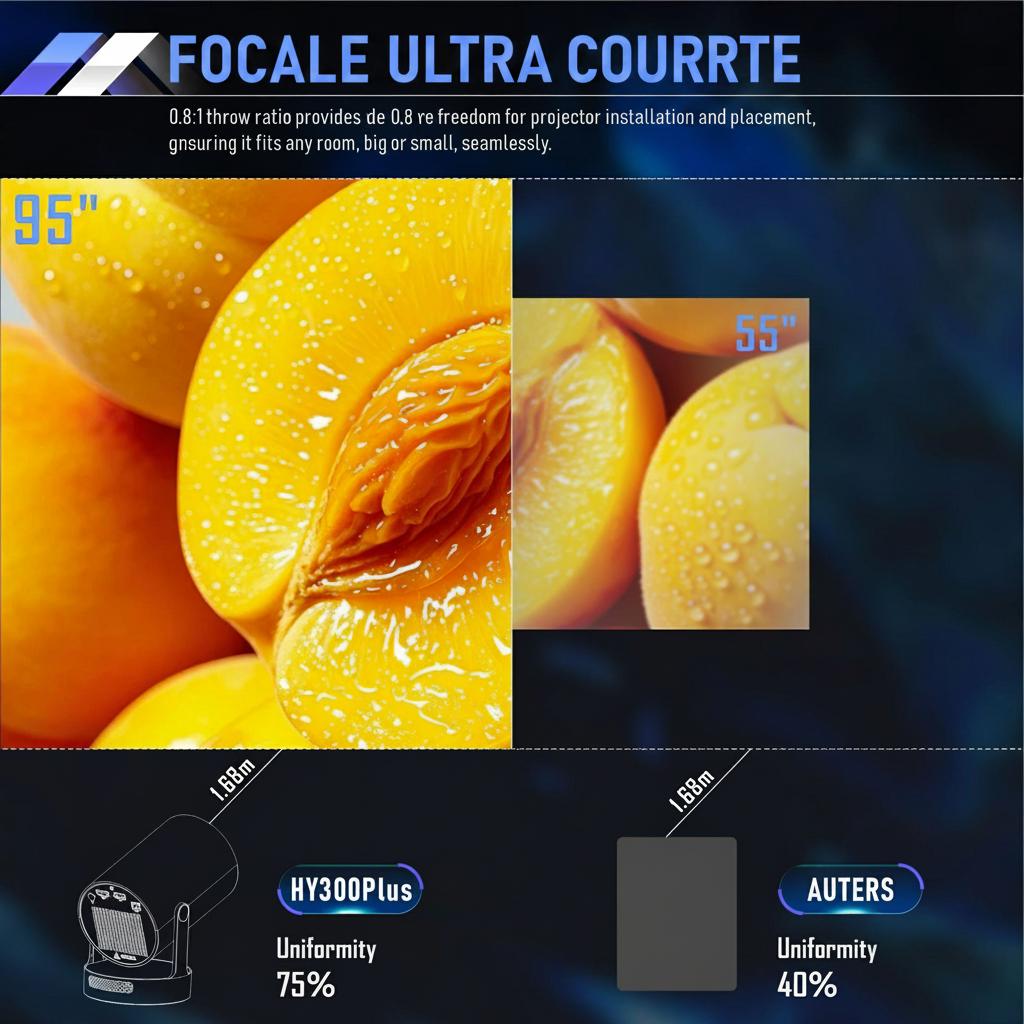 Projecteur portable intelligent 4K haut de gamme 720p Wi-Fi 6 pour home cinéma avec correction automatique de l'échelle - Modèle n° HY300Plus