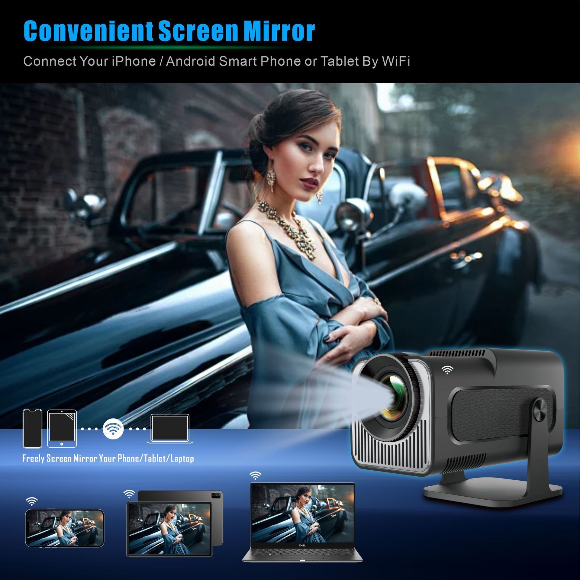 Mini Portable Smart Projector 4K Support Android 11.0 with auto ladder correction - Model#HY320mini