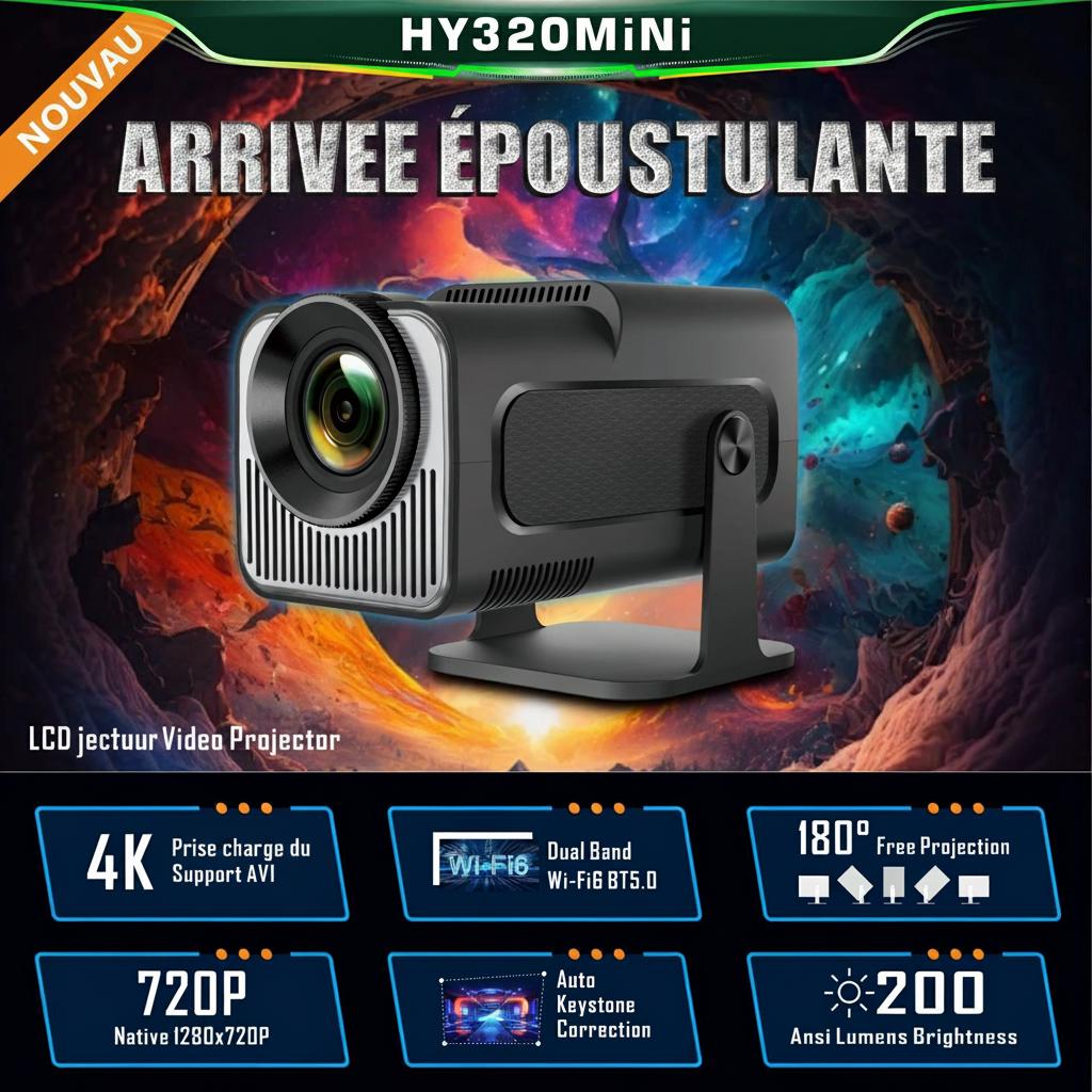 Mini projecteur intelligent portable 4K compatible Android 11.0 avec correction automatique de l'échelle - Modèle n° HY320mini