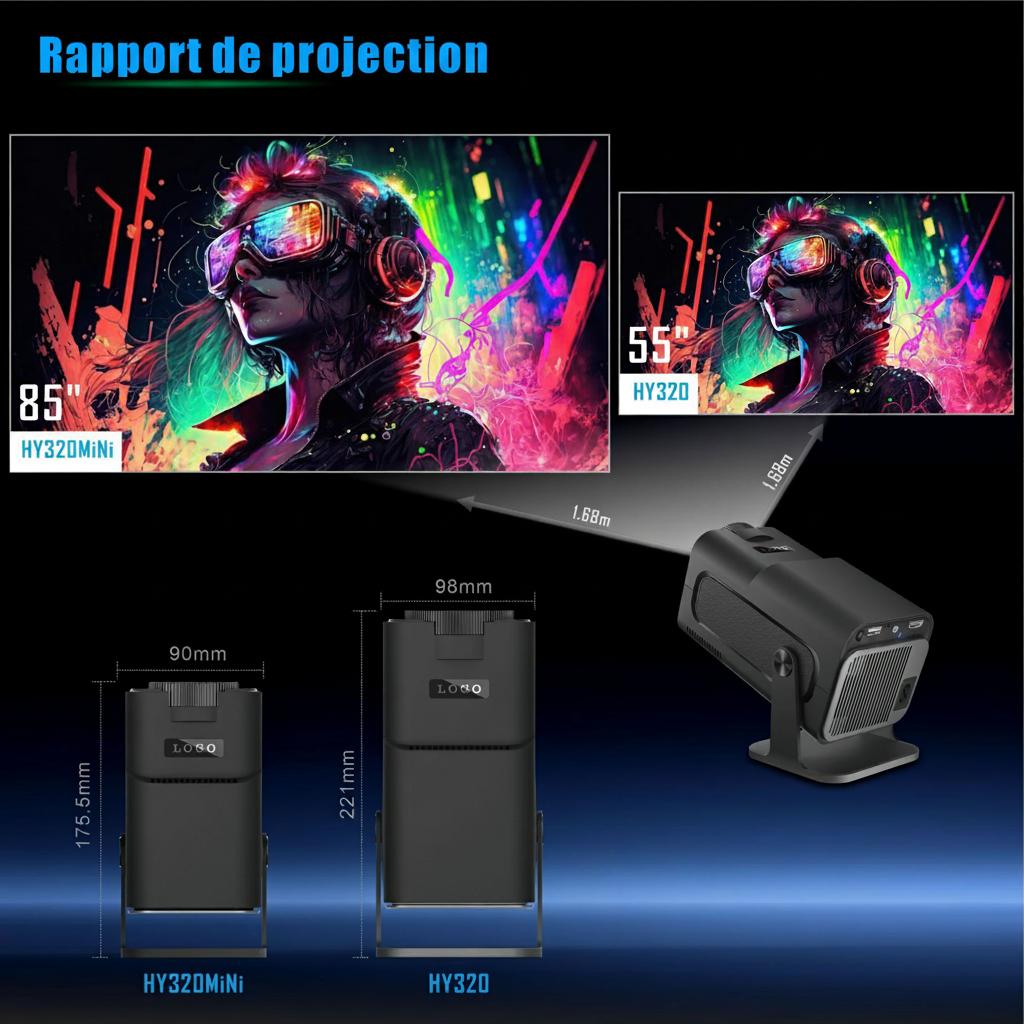 Mini projecteur intelligent portable 4K compatible Android 11.0 avec correction automatique de l'échelle - Modèle n° HY320mini