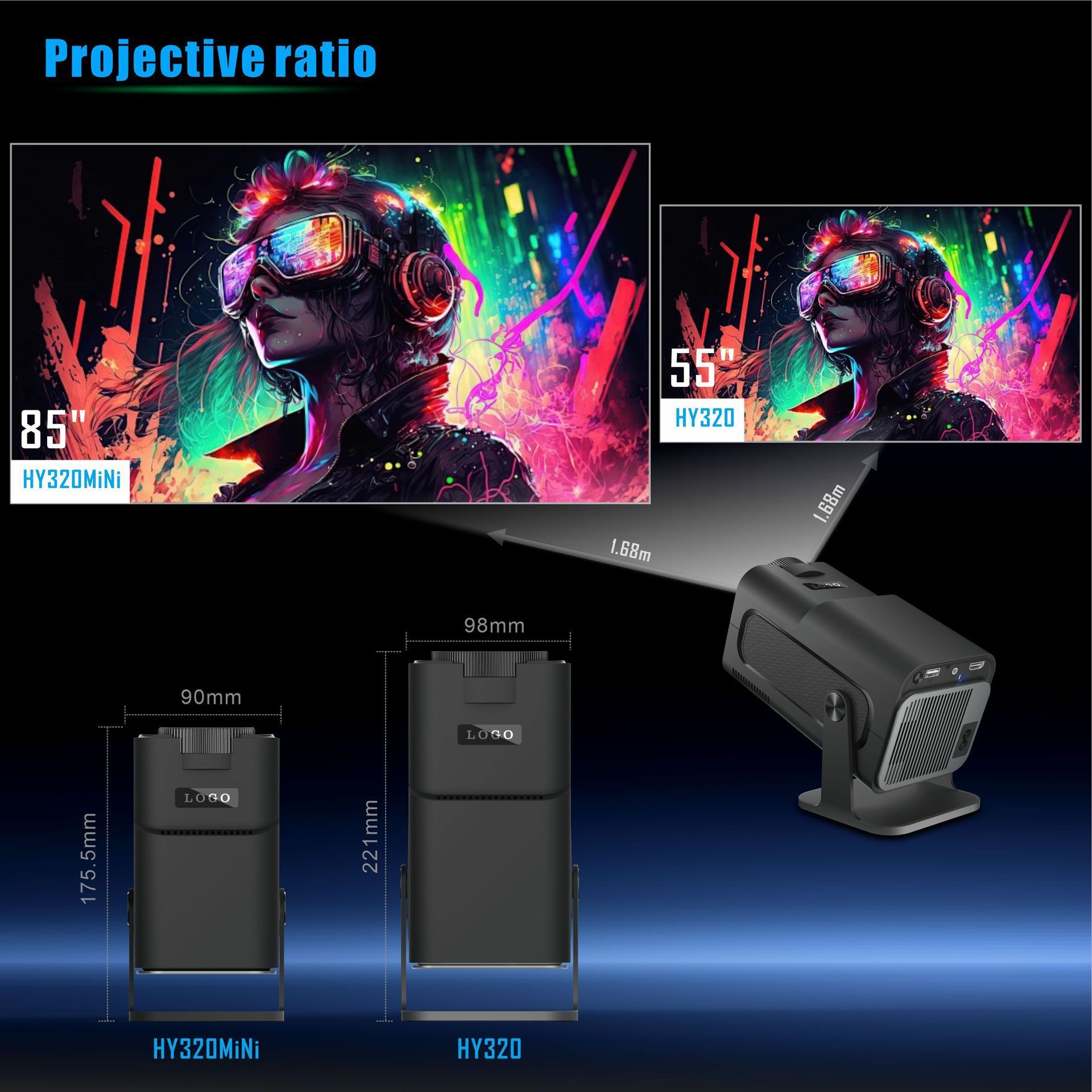 Mini Portable Smart Projector 4K Support Android 11.0 with auto ladder correction - Model#HY320mini