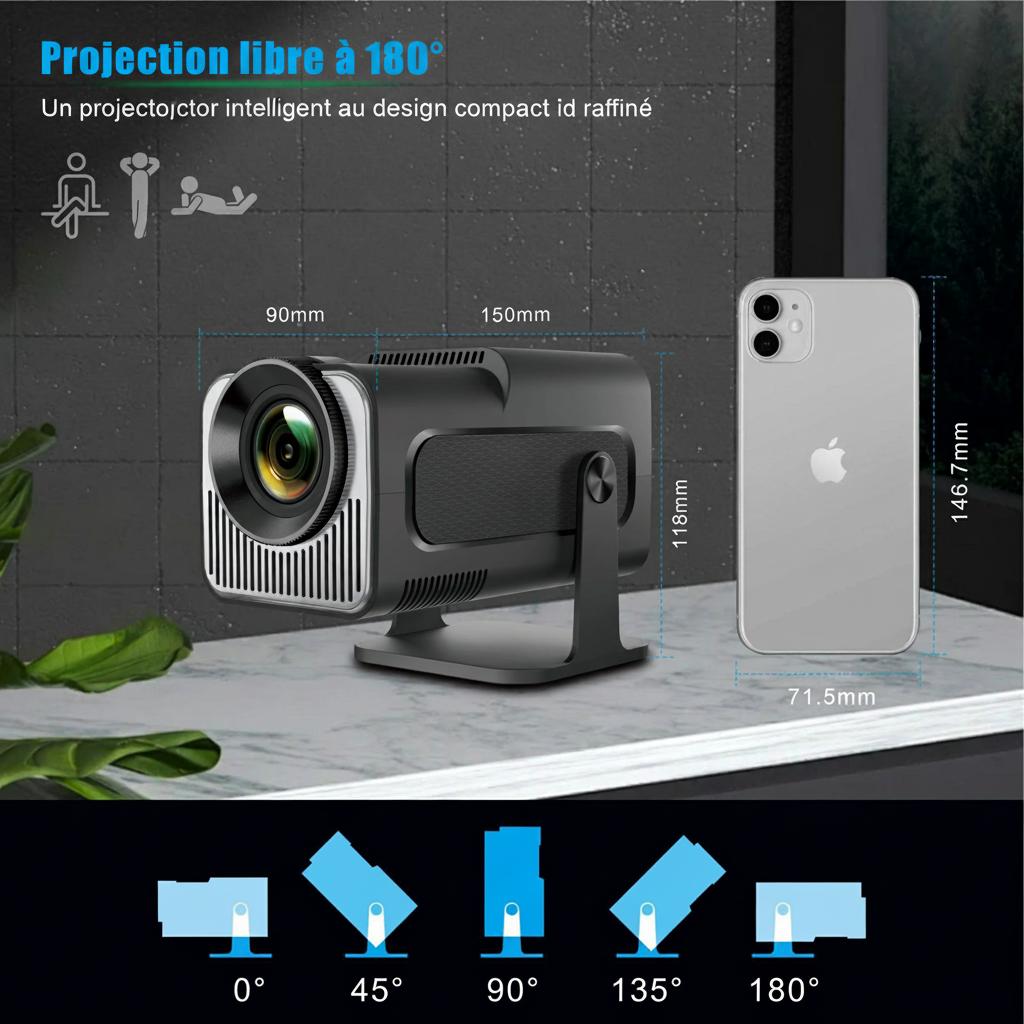 Mini projecteur intelligent portable 4K compatible Android 11.0 avec correction automatique de l'échelle - Modèle n° HY320mini