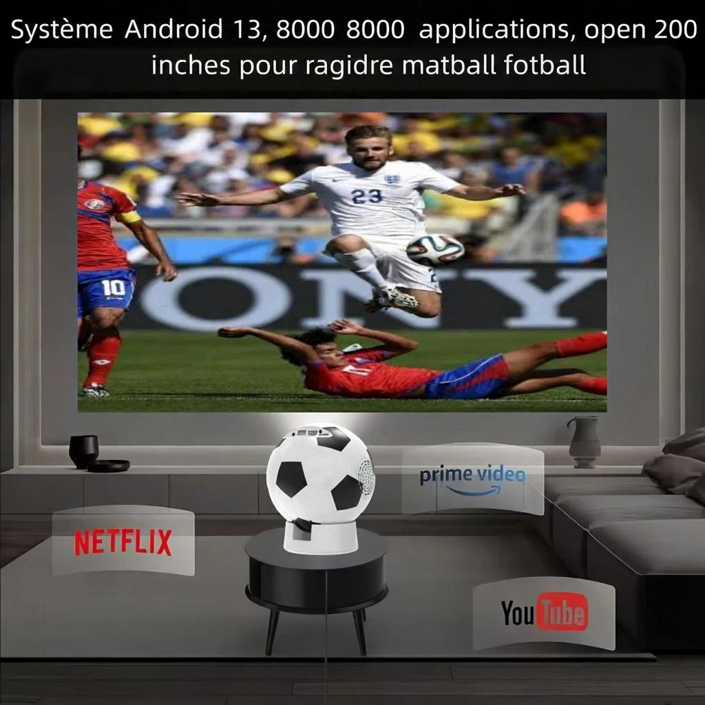 Projecteur intelligent 4K pour la Coupe du Monde de Football 2026 - Compatible Android 13, résolution HD 1080p, écran jusqu'à 130 pouces - Modèle n° Q8