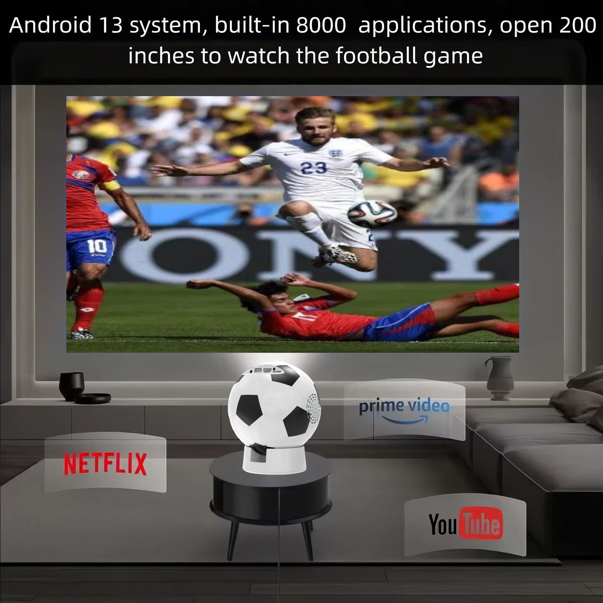 2026 World Cup Football 4K Smart Projector -  Support Android 13, 1080P HD, up to 130" display- Model#Q8