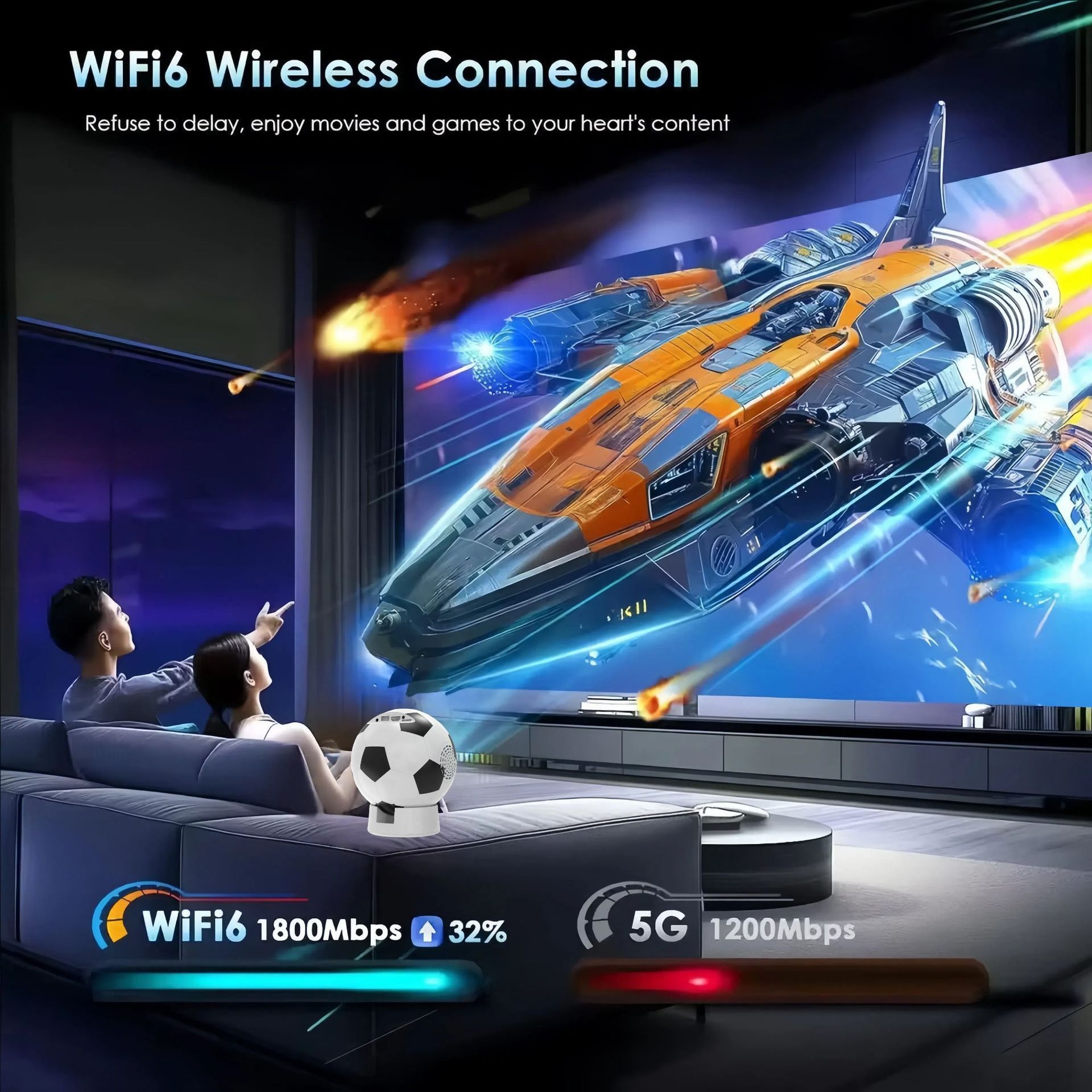 2026 World Cup Football 4K Smart Projector -  Support Android 13, 1080P HD, up to 130" display- Model#Q8