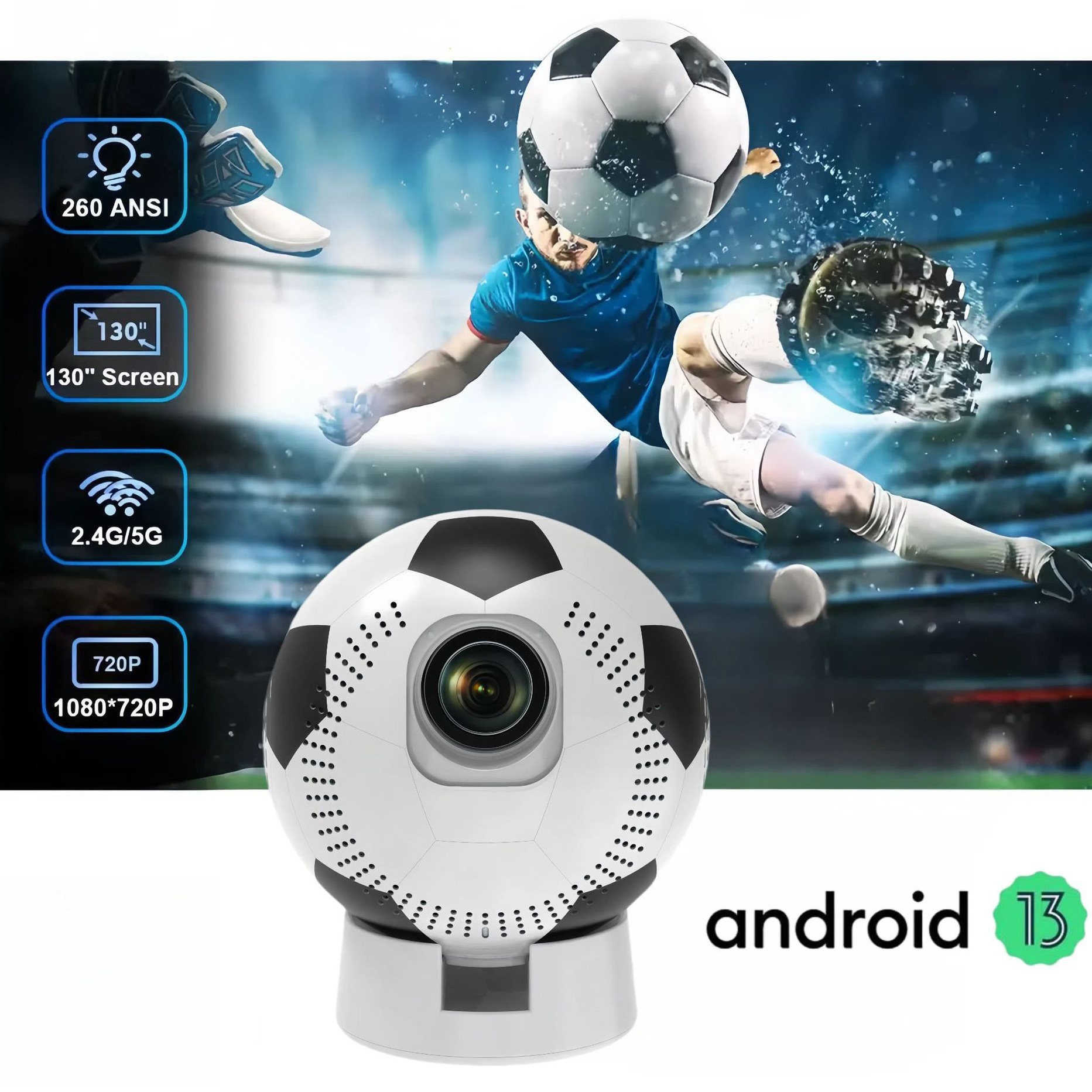 2026 World Cup Football 4K Smart Projector -  Support Android 13, 1080P HD, up to 130" display- Model#Q8