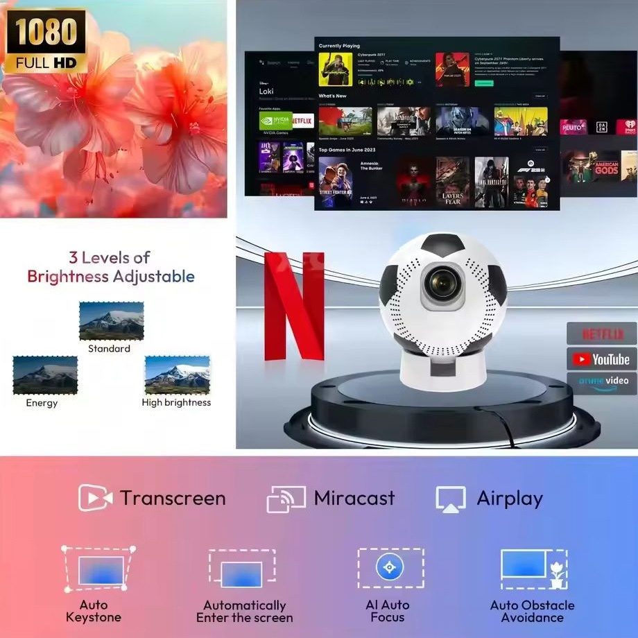 2026 World Cup Football 4K Smart Projector -  Support Android 13, 1080P HD, up to 130" display- Model#Q8