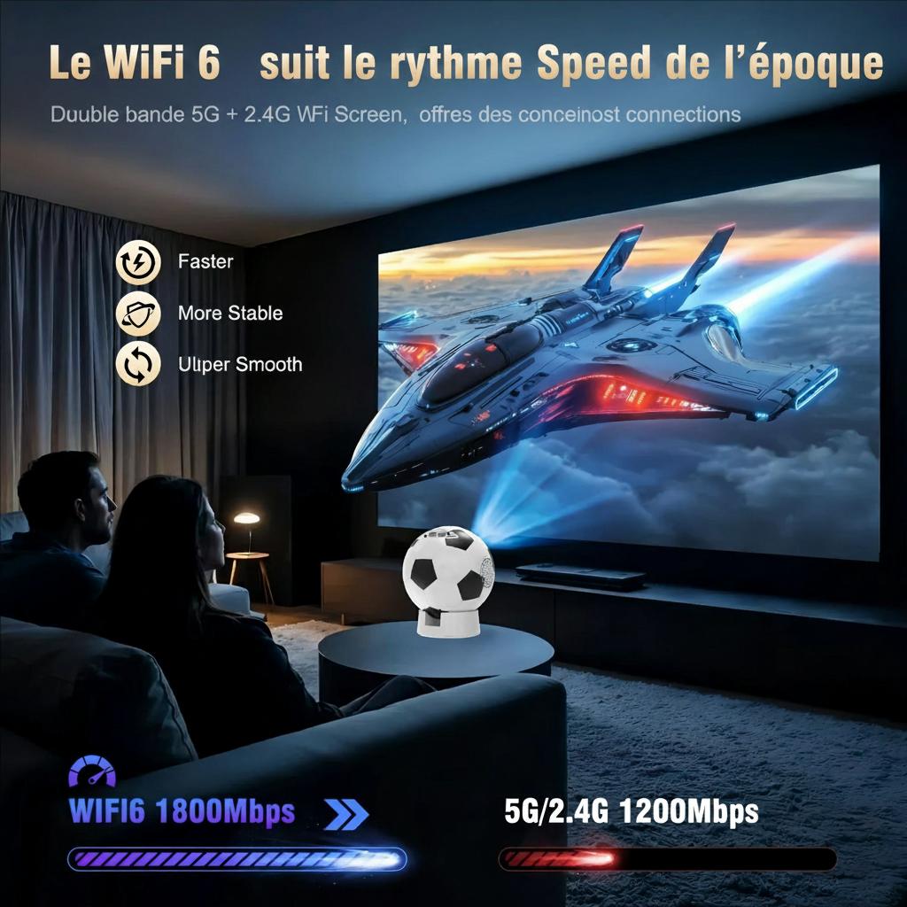 Projecteur intelligent 4K pour la Coupe du Monde de Football 2026 - Compatible Android 13, résolution HD 1080p, écran jusqu'à 130 pouces - Modèle n° Q8