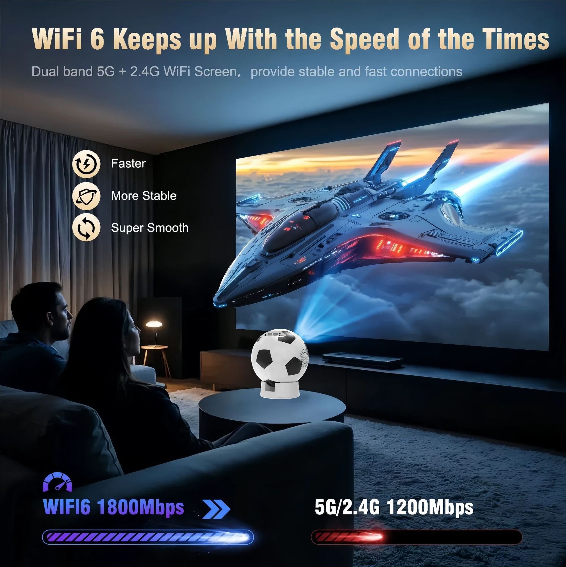 2026 World Cup Football 4K Smart Projector -  Support Android 13, 1080P HD, up to 130" display- Model#Q8