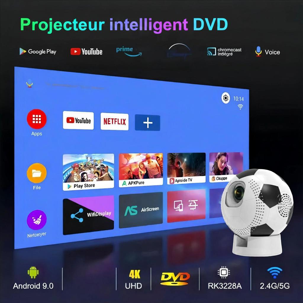 Projecteur intelligent 4K pour la Coupe du Monde de Football 2026 - Compatible Android 13, résolution HD 1080p, écran jusqu'à 130 pouces - Modèle n° Q8