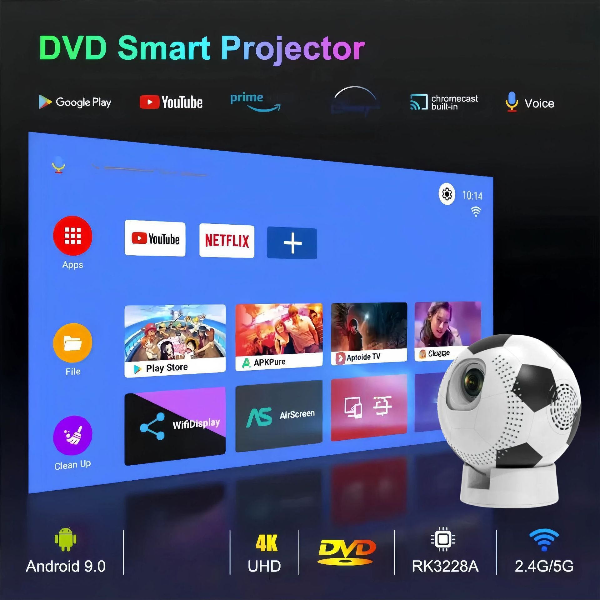 2026 World Cup Football 4K Smart Projector -  Support Android 13, 1080P HD, up to 130" display- Model#Q8