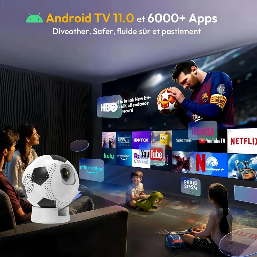 Projecteur intelligent 4K pour la Coupe du Monde de Football 2026 - Compatible Android 13, résolution HD 1080p, écran jusqu'à 130 pouces - Modèle n° Q8
