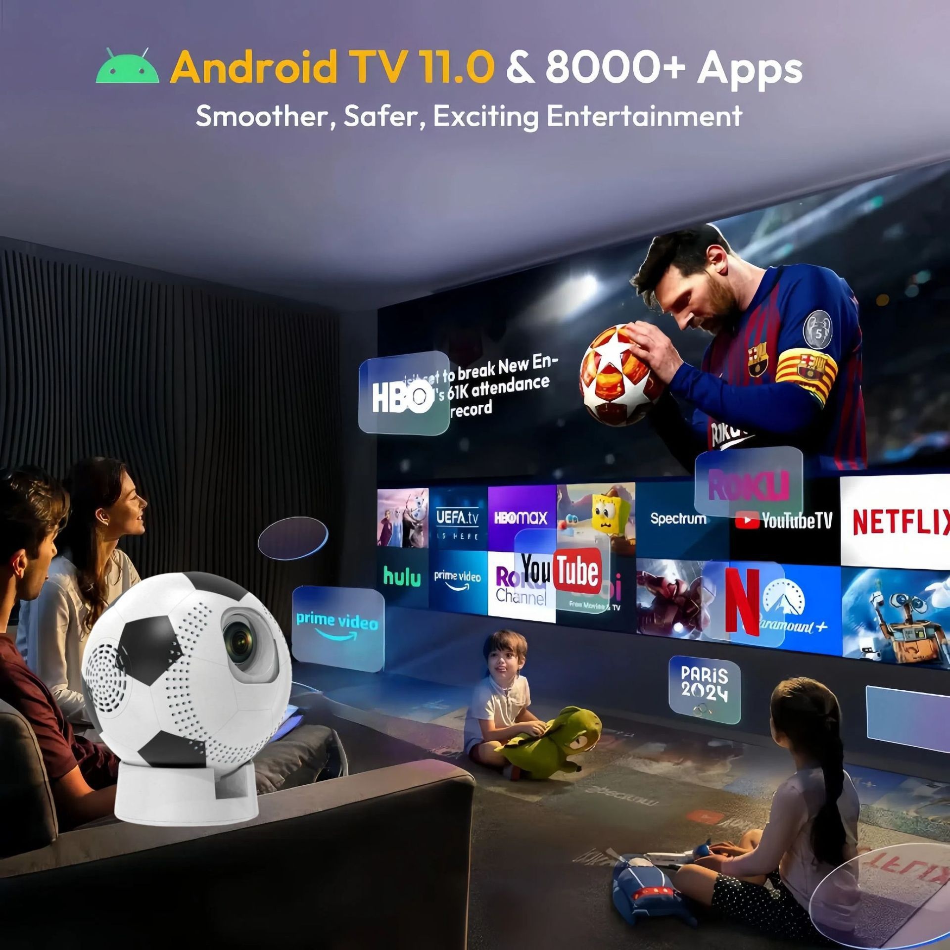 2026 World Cup Football 4K Smart Projector -  Support Android 13, 1080P HD, up to 130" display- Model#Q8