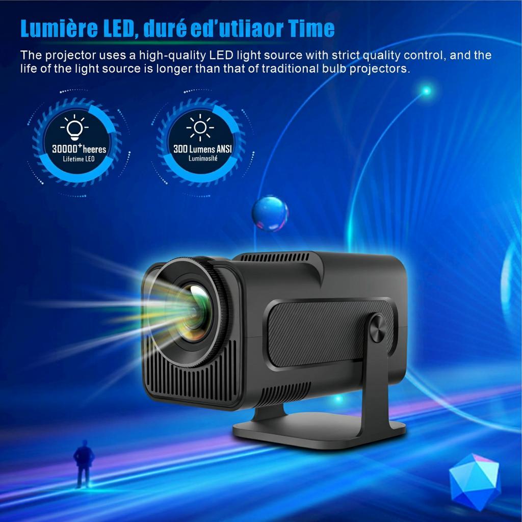 Projecteur portable intelligent Android 11.0, écran 130", Wi-Fi BT-6 - Modèle n° HY320