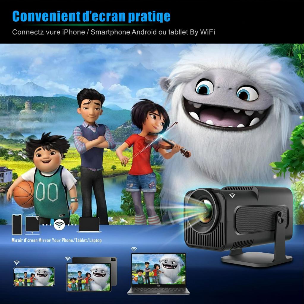 Projecteur portable intelligent Android 11.0, écran 130", Wi-Fi BT-6 - Modèle n° HY320