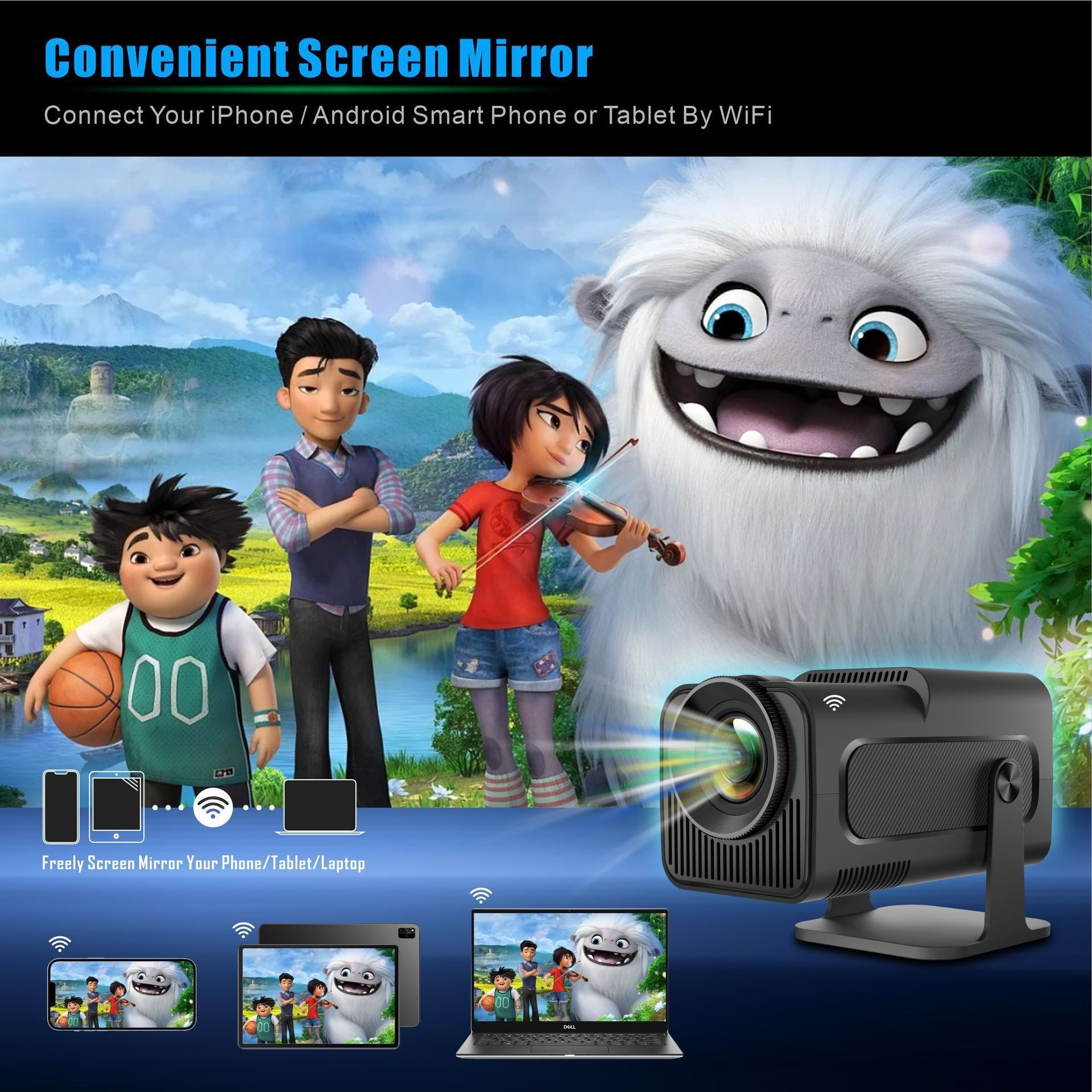 Smart Android 11.0 Portable Projector 130" Display Wi-Fi BT-6 - Model#HY320