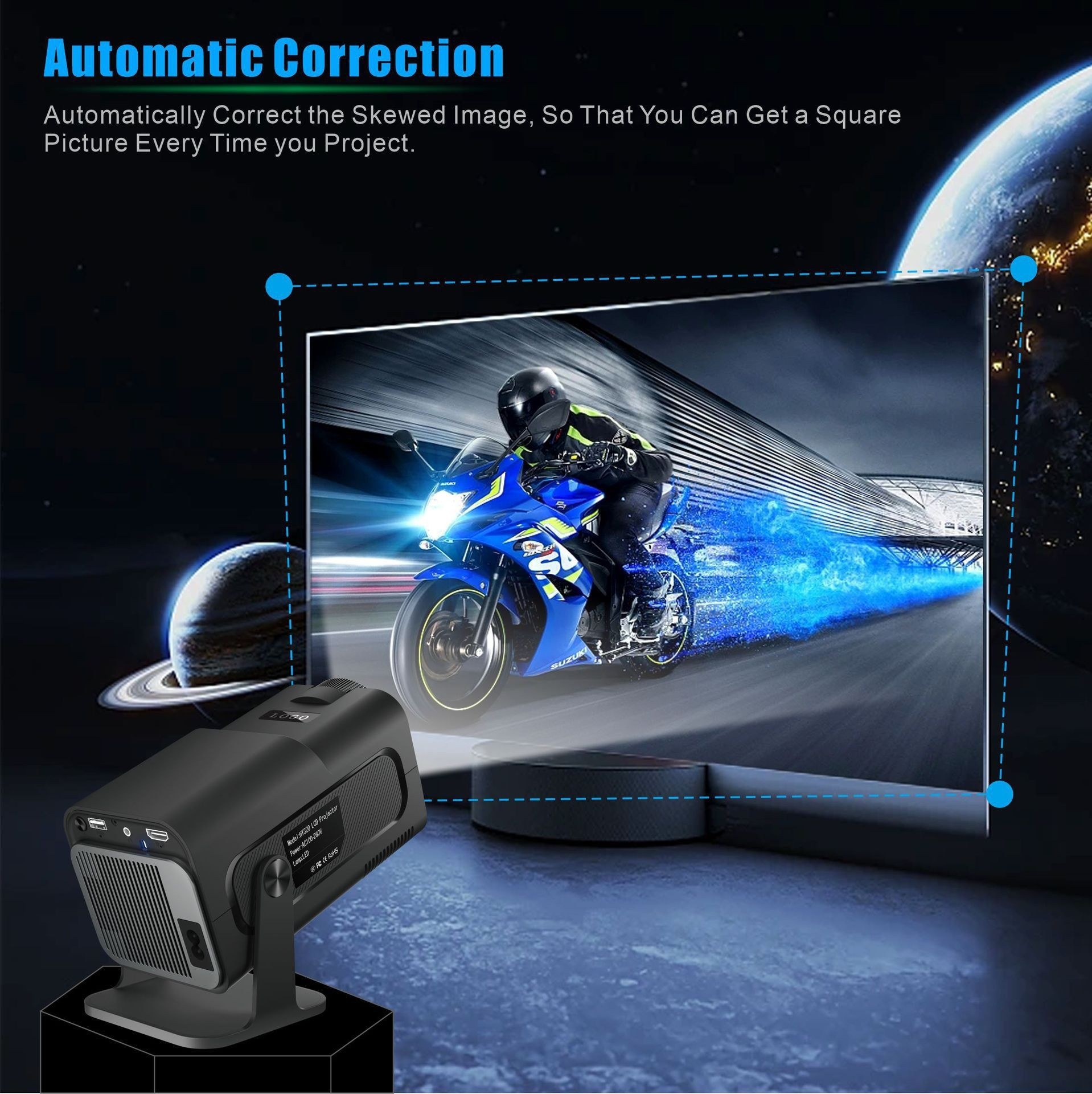 Smart Android 11.0 Portable Projector 130" Display Wi-Fi BT-6 - Model#HY320