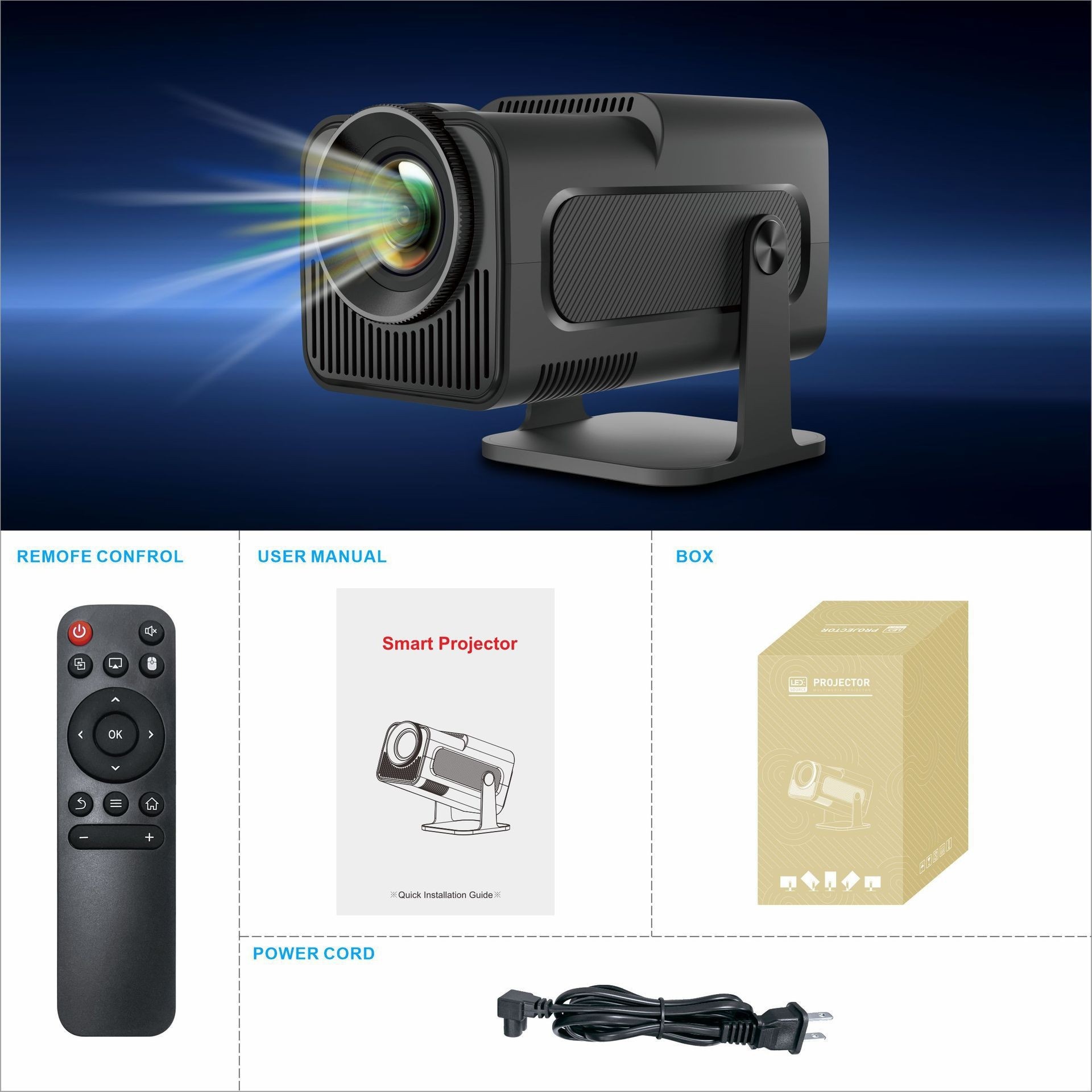 Smart Android 11.0 Portable Projector 130" Display Wi-Fi BT-6 - Model#HY320