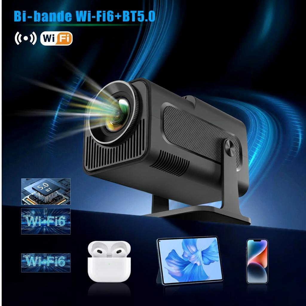 Projecteur portable intelligent Android 11.0, écran 130", Wi-Fi BT-6 - Modèle n° HY320