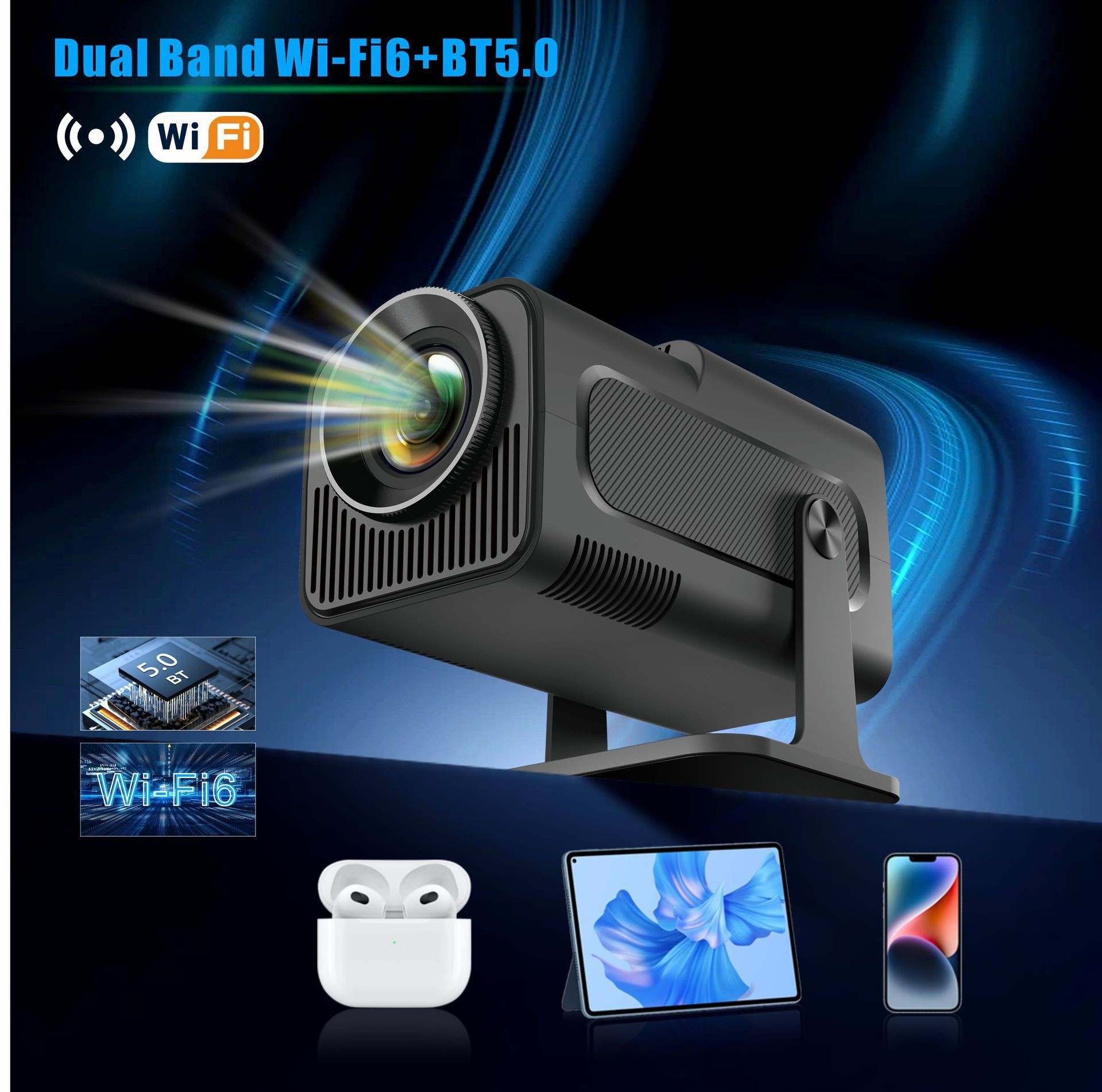 Smart Android 11.0 Portable Projector 130" Display Wi-Fi BT-6 - Model#HY320