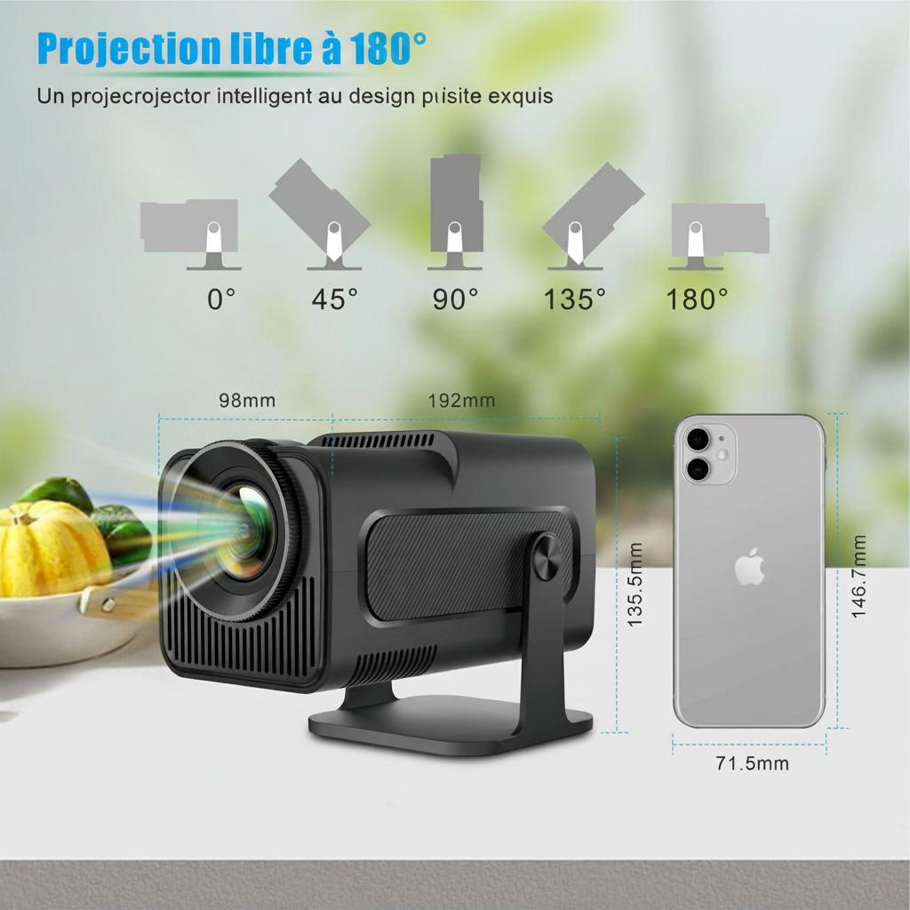 Projecteur portable intelligent Android 11.0, écran 130", Wi-Fi BT-6 - Modèle n° HY320