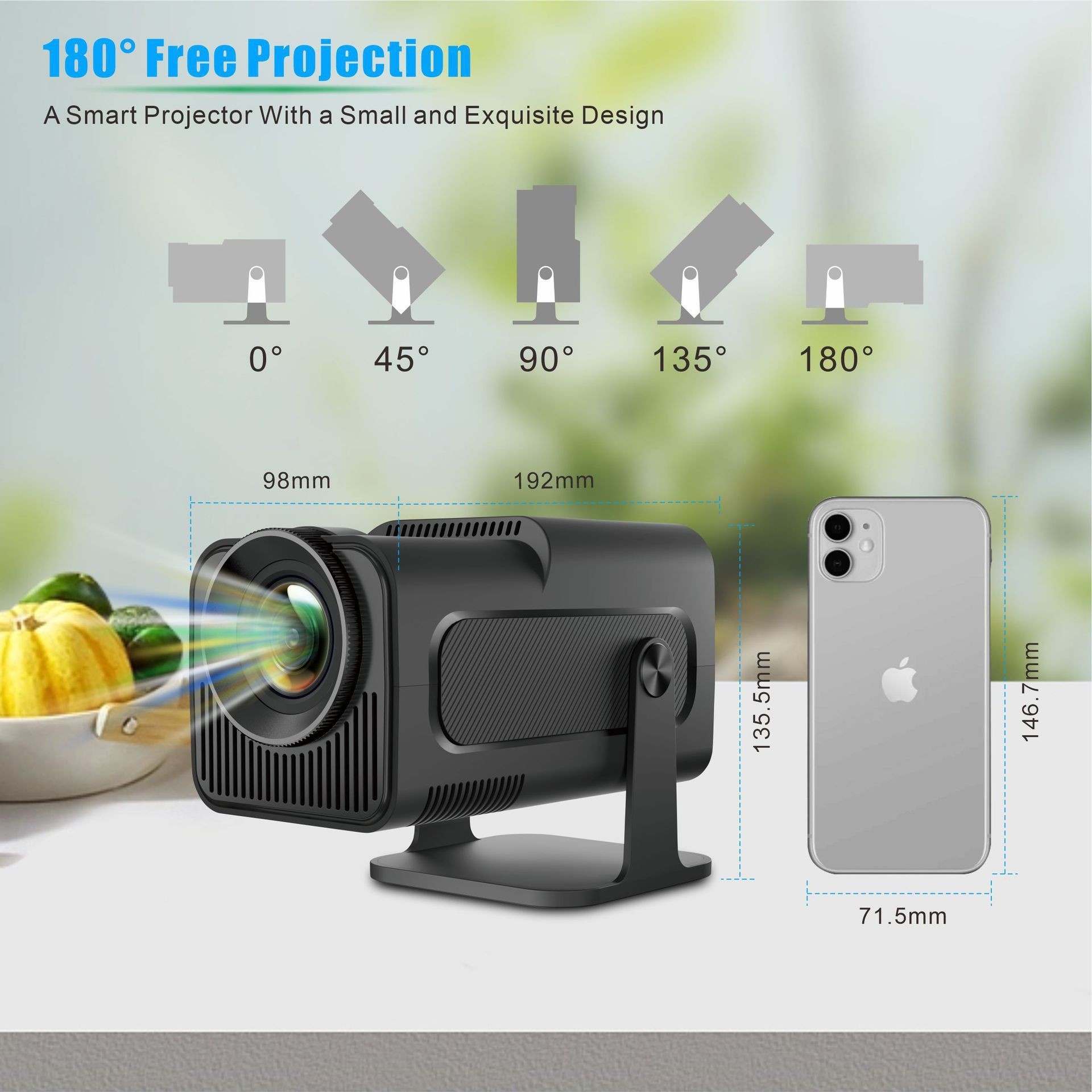 Smart Android 11.0 Portable Projector 130" Display Wi-Fi BT-6 - Model#HY320