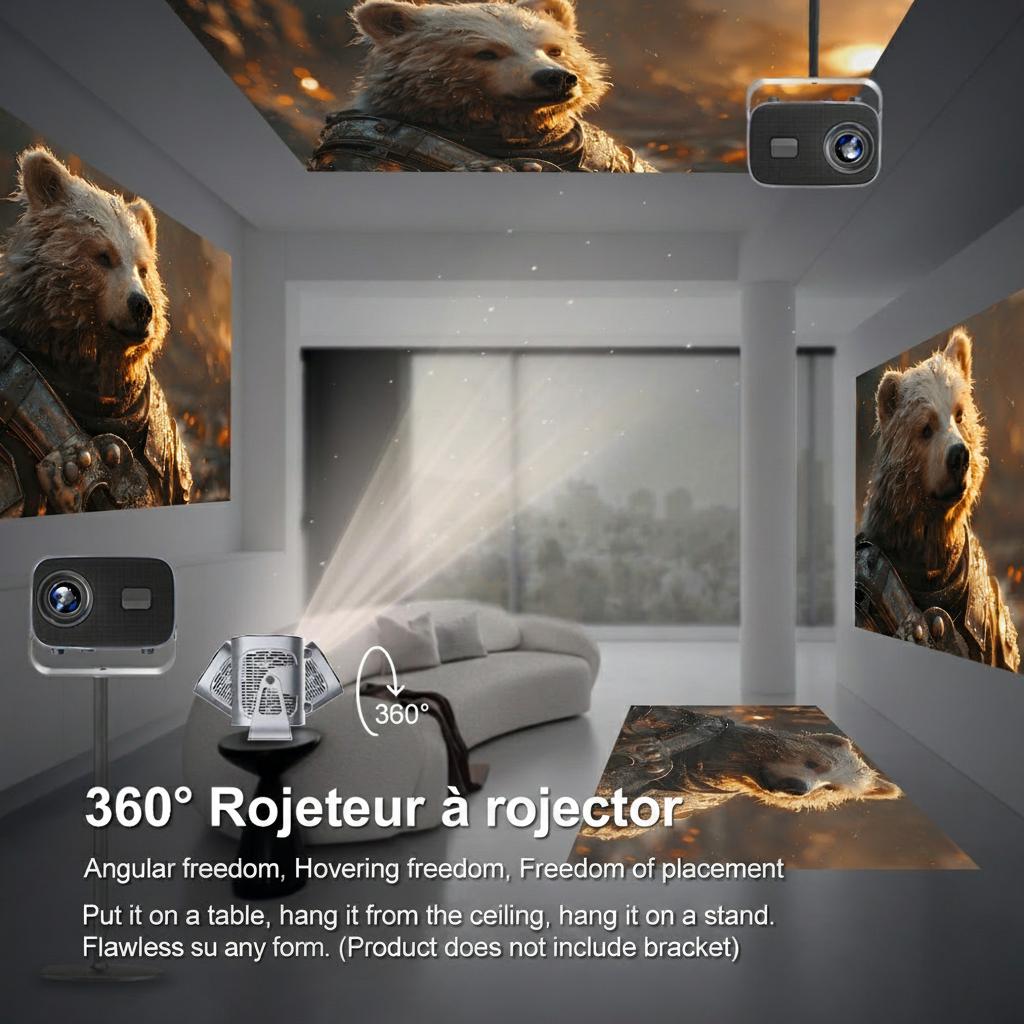 Projecteur intelligent portable 4K avec Android 11, WiFi BT-5 et Bluetooth et mise au point électronique automatique - Modèle n° A10