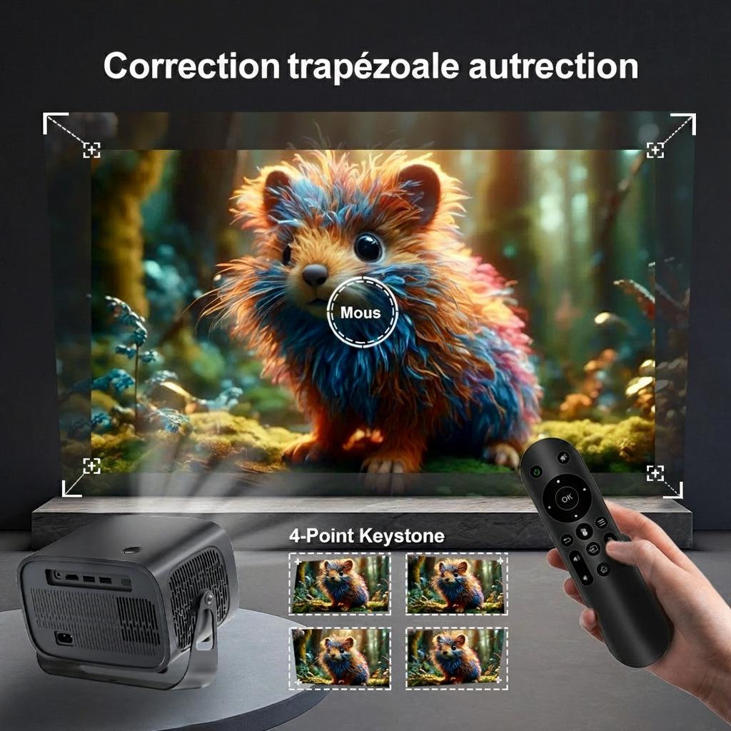 Projecteur intelligent portable 4K avec Android 11, WiFi BT-5 et Bluetooth et mise au point électronique automatique - Modèle n° A10