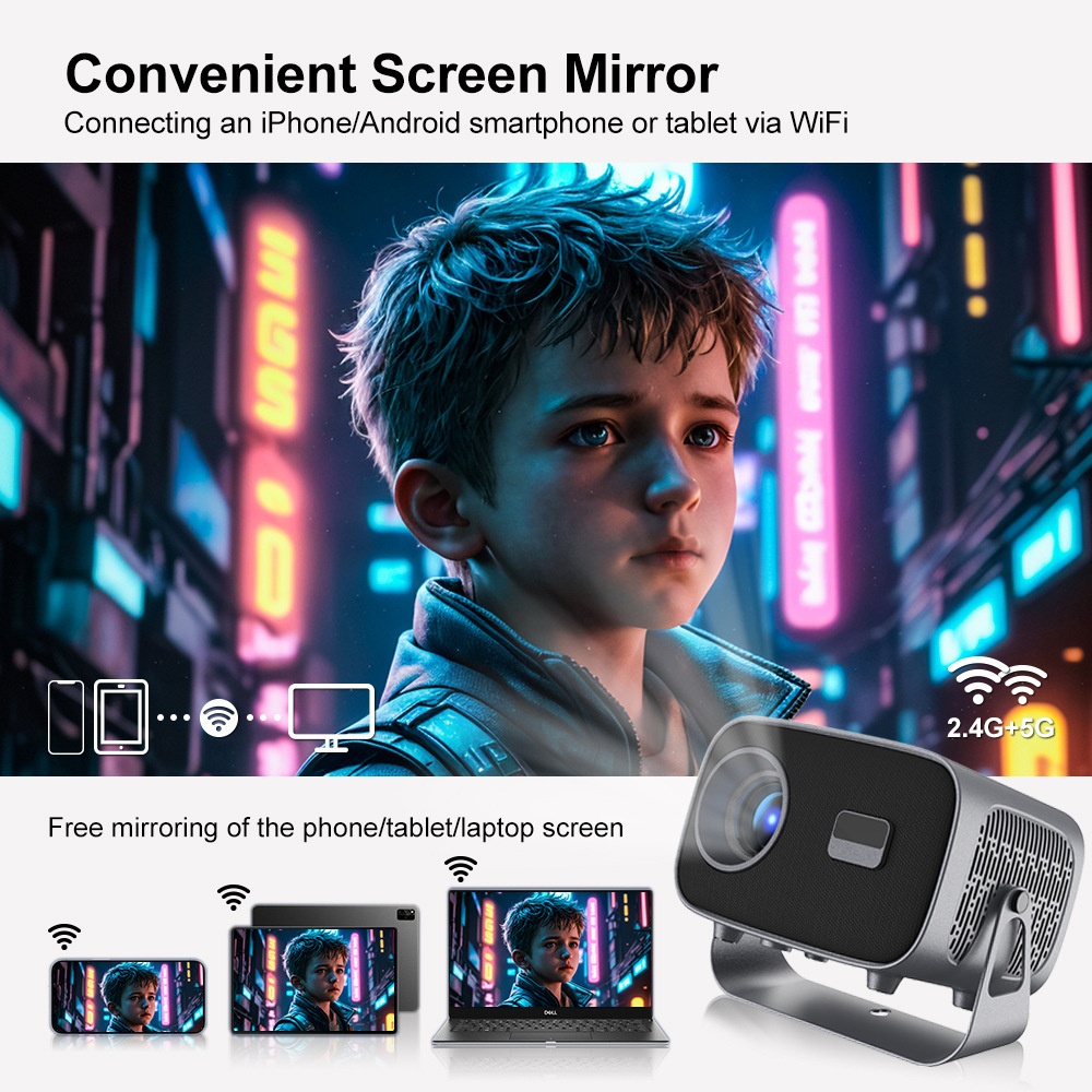 Portable 4K Smart Projector with Android 11, WiFi BT-5 & Bluetooth with auto electronic focus - Model#A10