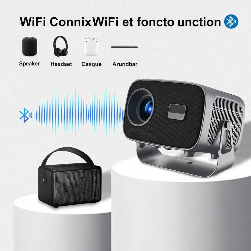 Projecteur intelligent portable 4K avec Android 11, WiFi BT-5 et Bluetooth et mise au point électronique automatique - Modèle n° A10