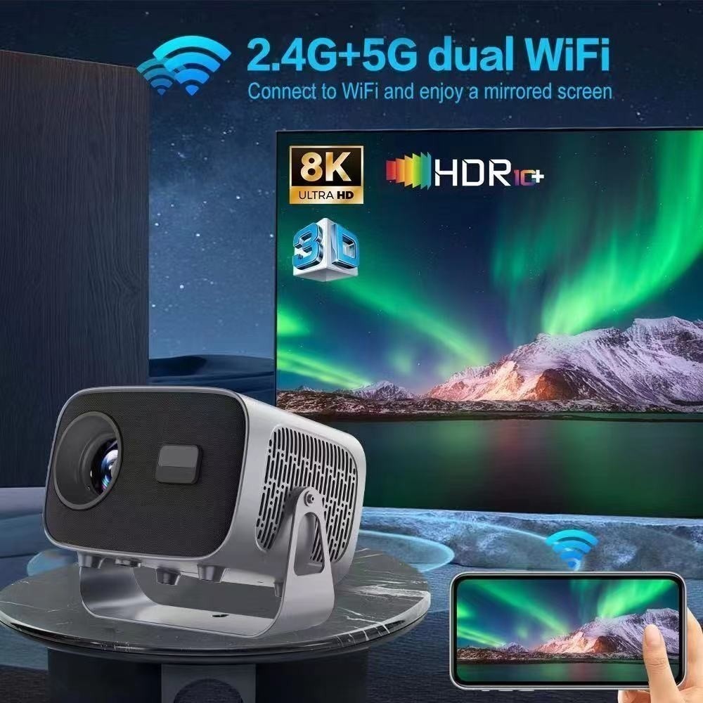 Portable 4K Smart Projector with Android 11, WiFi BT-5 & Bluetooth with auto electronic focus - Model#A10