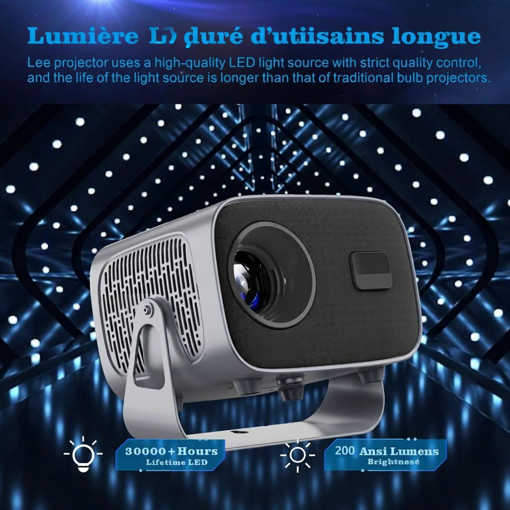 Projecteur intelligent portable 4K avec Android 11, WiFi BT-5 et Bluetooth et mise au point électronique automatique - Modèle n° A10