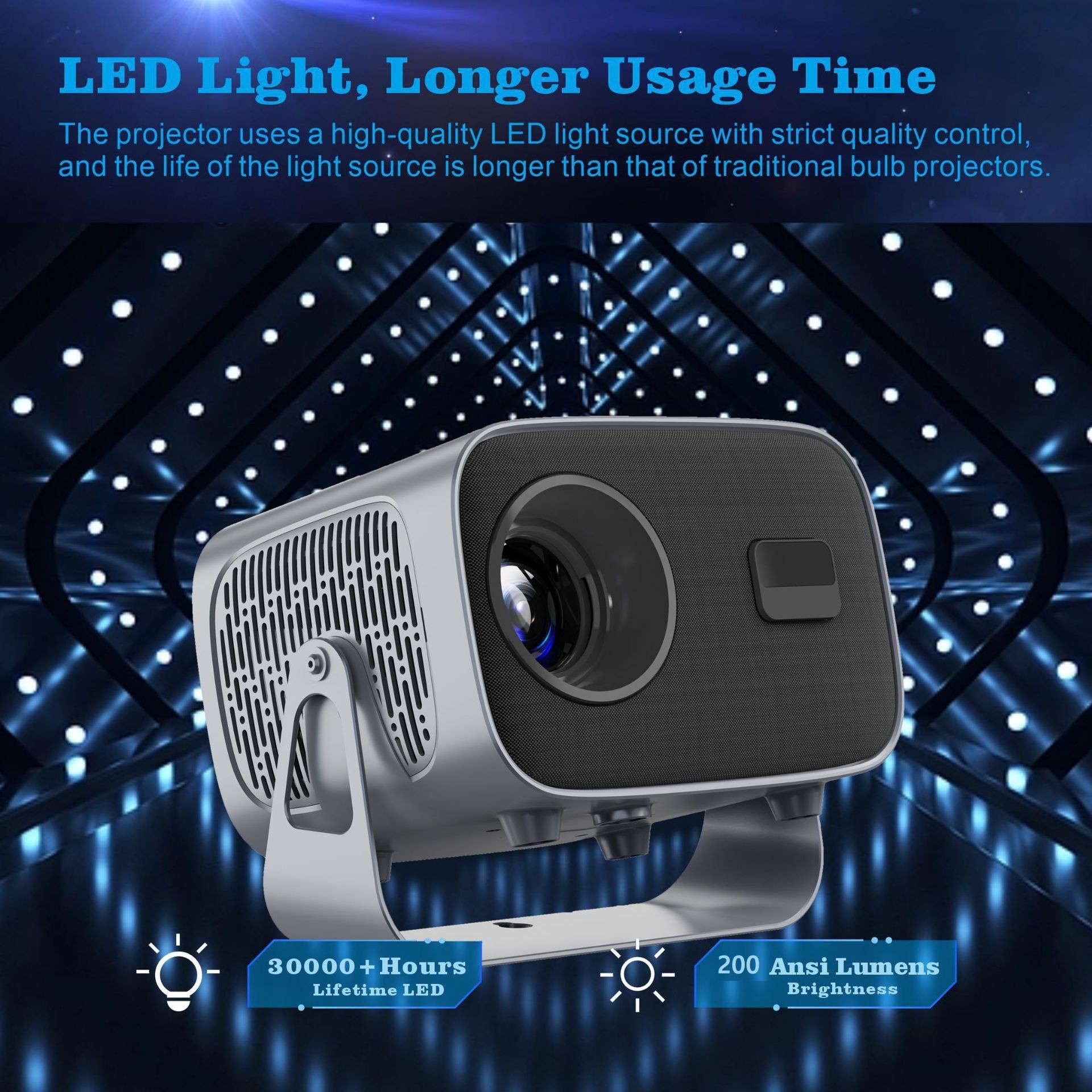 Portable 4K Smart Projector with Android 11, WiFi BT-5 & Bluetooth with auto electronic focus - Model#A10