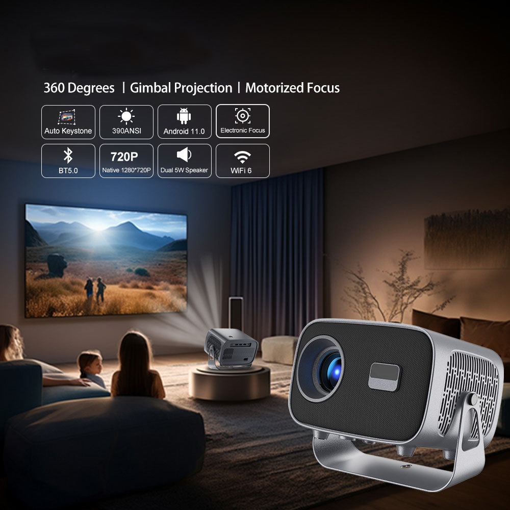 Portable 4K Smart Projector with Android 11, WiFi BT-5 & Bluetooth with auto electronic focus - Model#A10