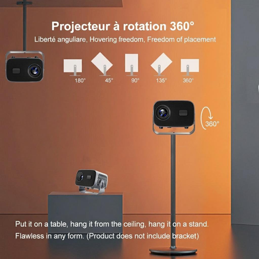 Projecteur intelligent portable 4K avec Android 11, WiFi BT-5 et Bluetooth et mise au point électronique automatique - Modèle n° A10