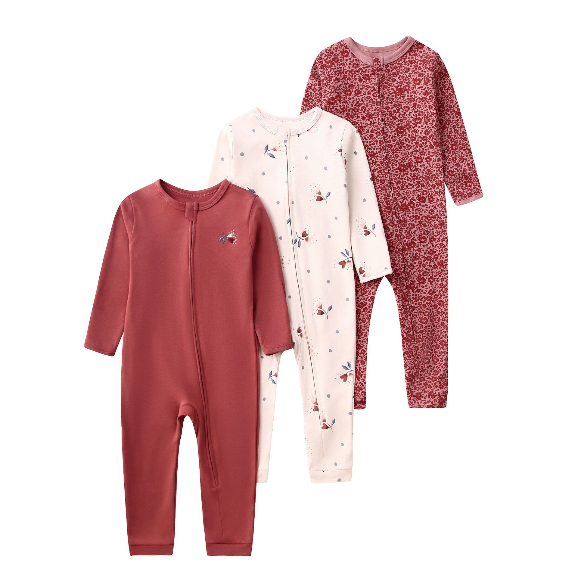 Baby unisex 3-pack slaappakjes met ritssluiting - Zachte katoenen rompertjes