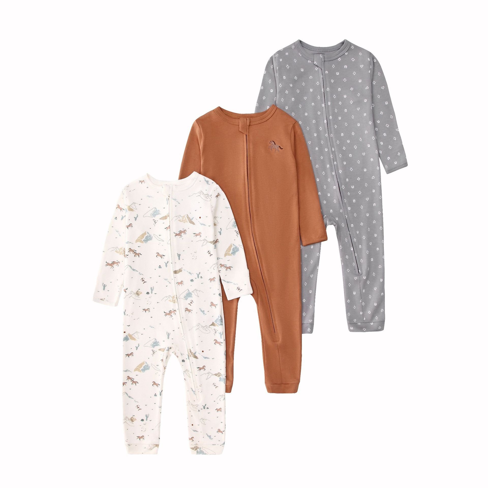 Baby unisex 3-pack slaappakjes met ritssluiting - Zachte katoenen rompertjes
